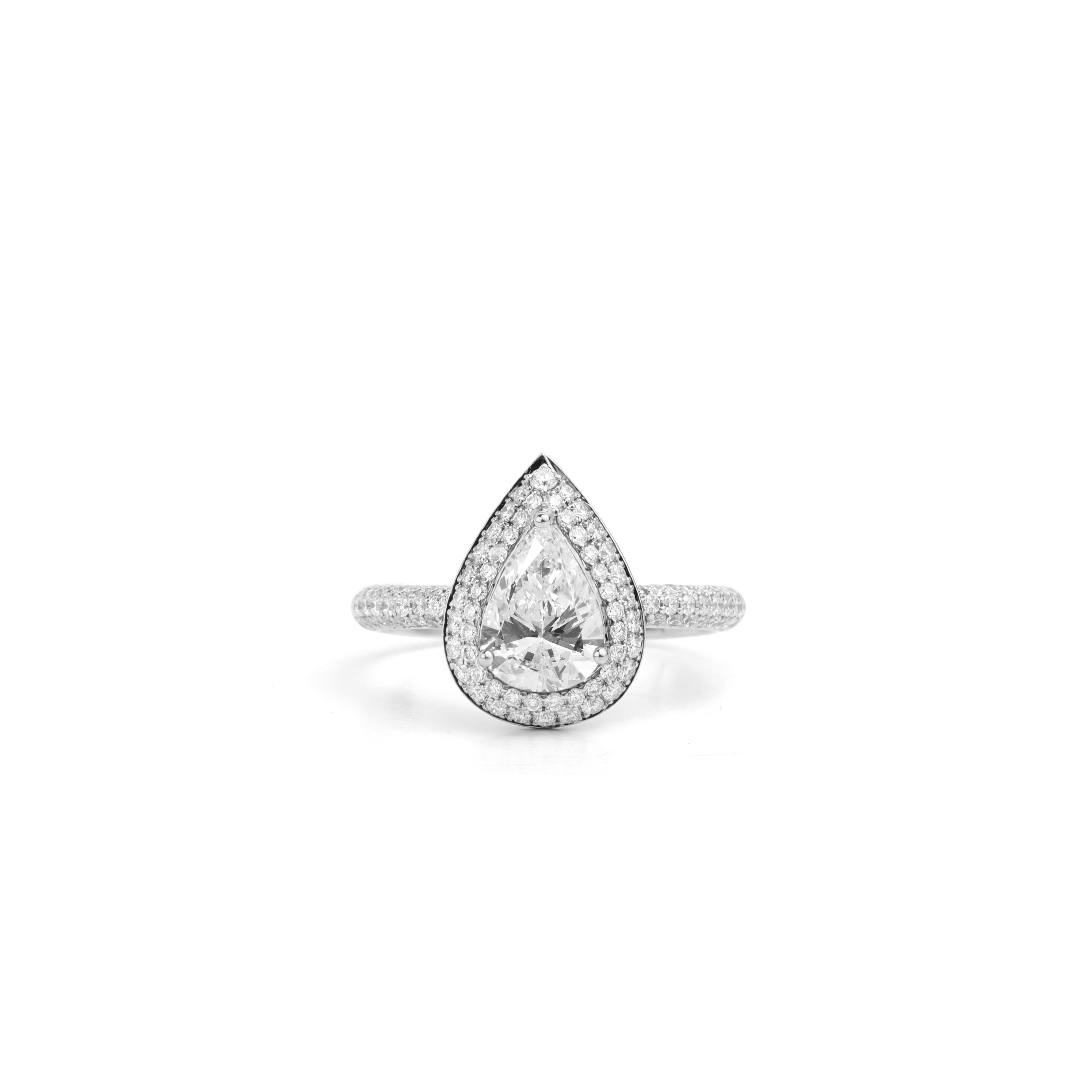 GIA Report Certified 1.75 Carat E VVS Pear Cut Diamond 18k Halo Engagement Ring

This timeless piece exudes sophistication and romance, making it the perfect symbol of your love and commitment. With its GIA certification guaranteeing quality and