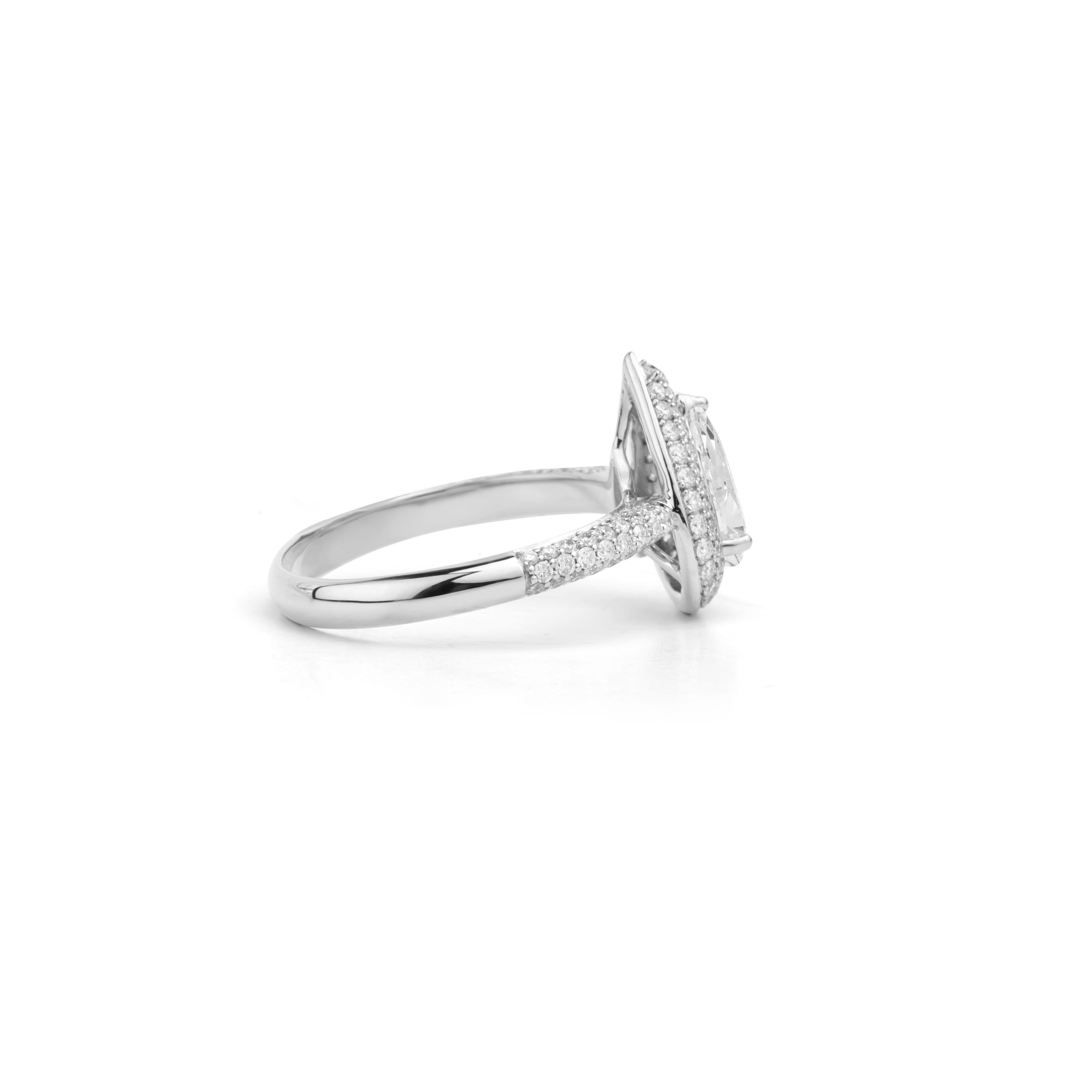 Oval Cut GIA Report Certified 1.75 Carat E VVS Pear Cut Diamond 18k Halo Engagement Ring For Sale