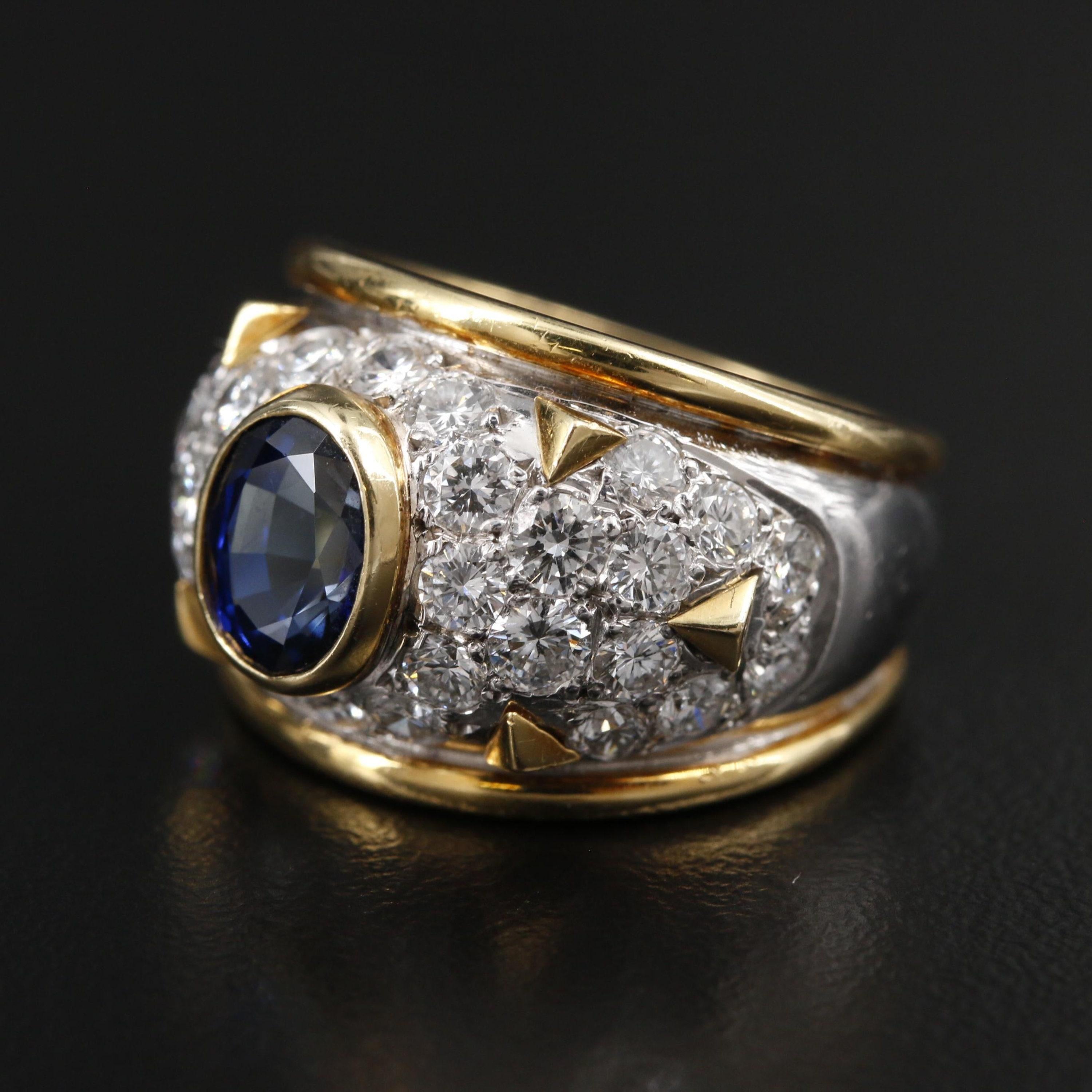 For Sale:  Vintage 1.79 Carat Sapphire and Diamond Yellow Gold Engagement Ring Band 2