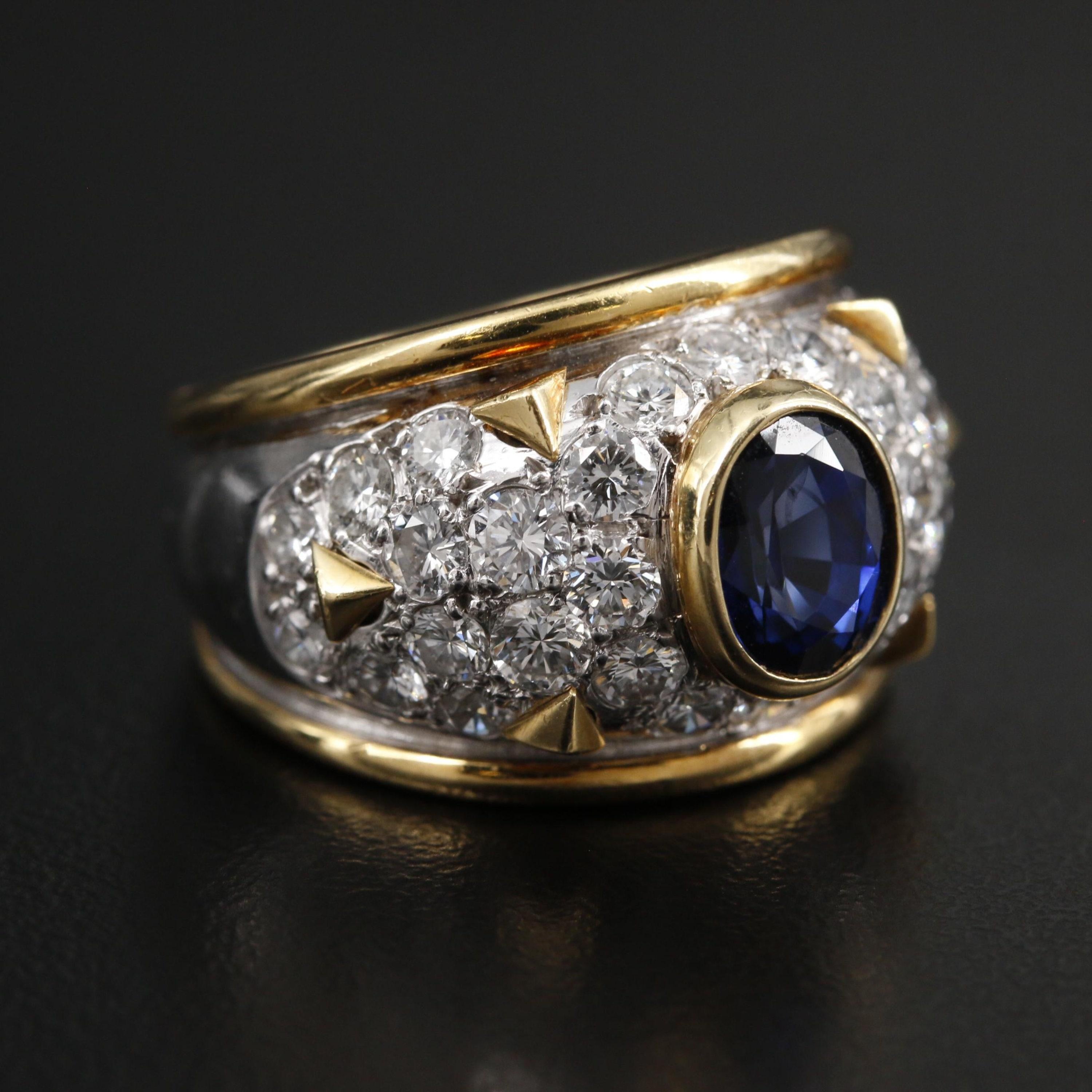 For Sale:  Vintage 1.79 Carat Sapphire and Diamond Yellow Gold Engagement Ring Band 7