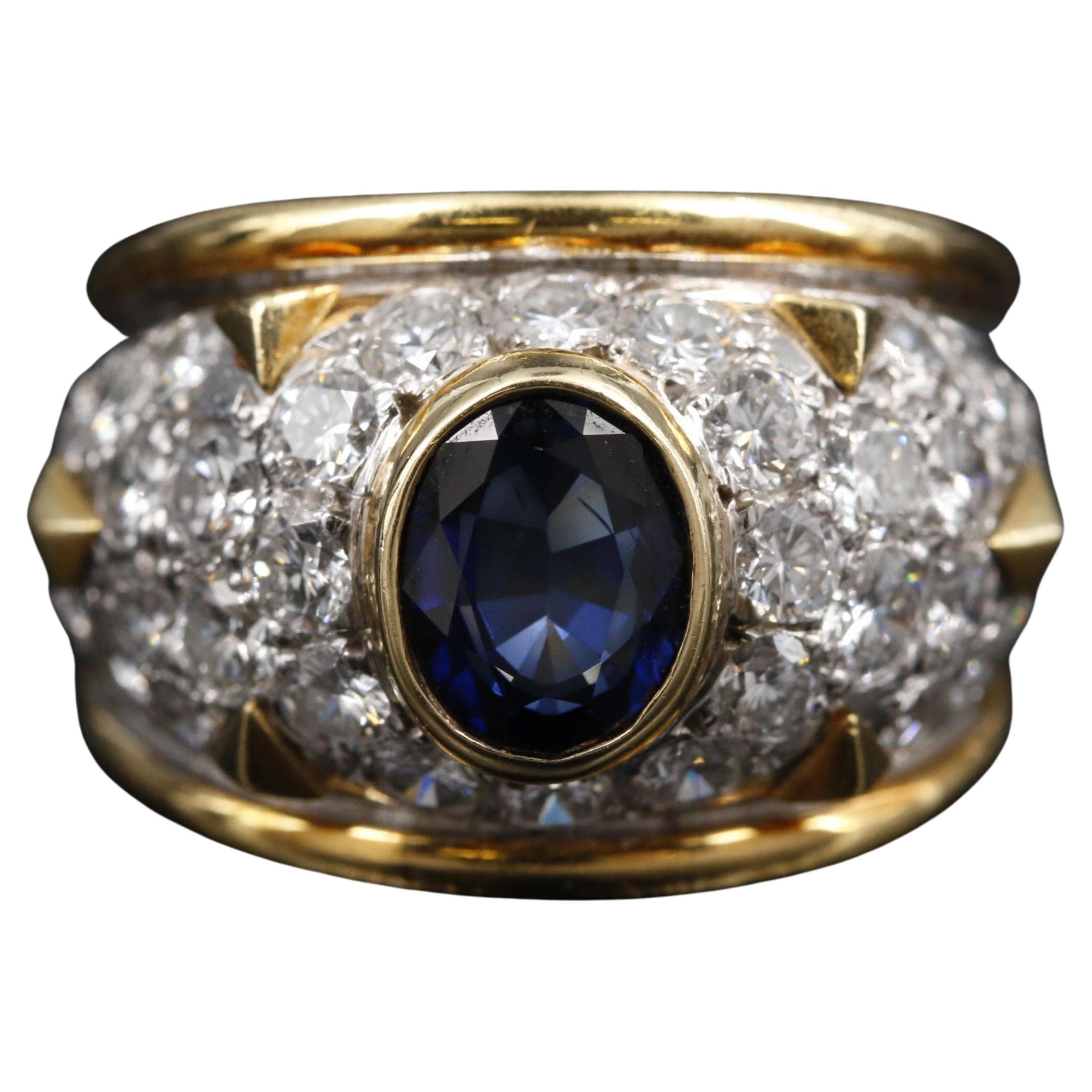 For Sale:  Vintage 1.79 Carat Sapphire and Diamond Yellow Gold Engagement Ring Band