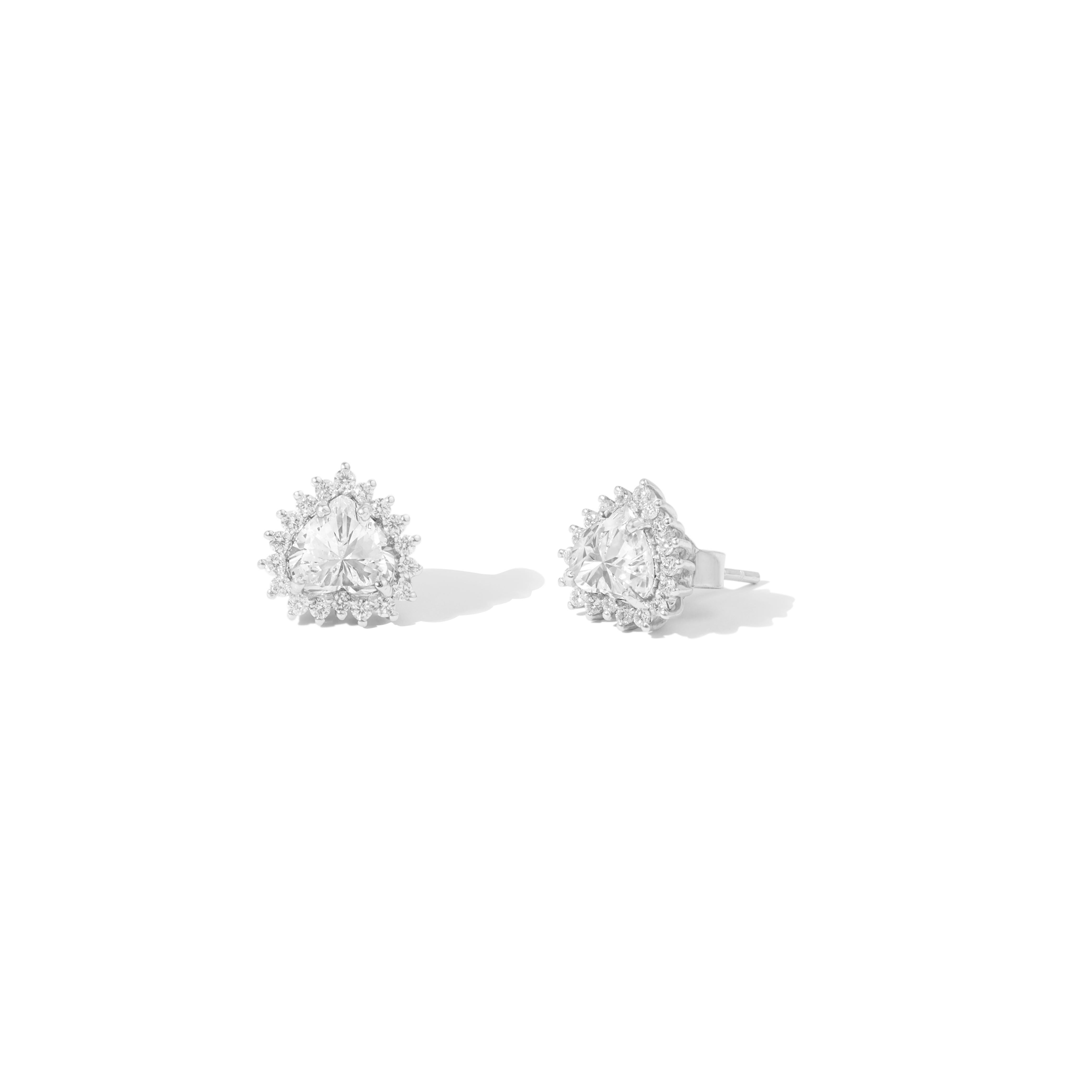 Art Deco GIA Report Certified 1.8 Carats Heart G VS Natural Diamond Halo Stud Earrings For Sale