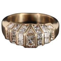 Bague de fianailles en or jaune avec diamants naturels de 1,9 carat et grappe de diamants