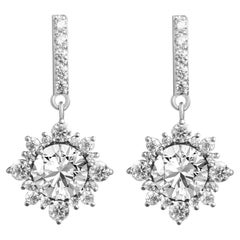 GIA Certified 4.0ct VVS E Round Diamond Halo Dangle Earrings in 18K White Gold