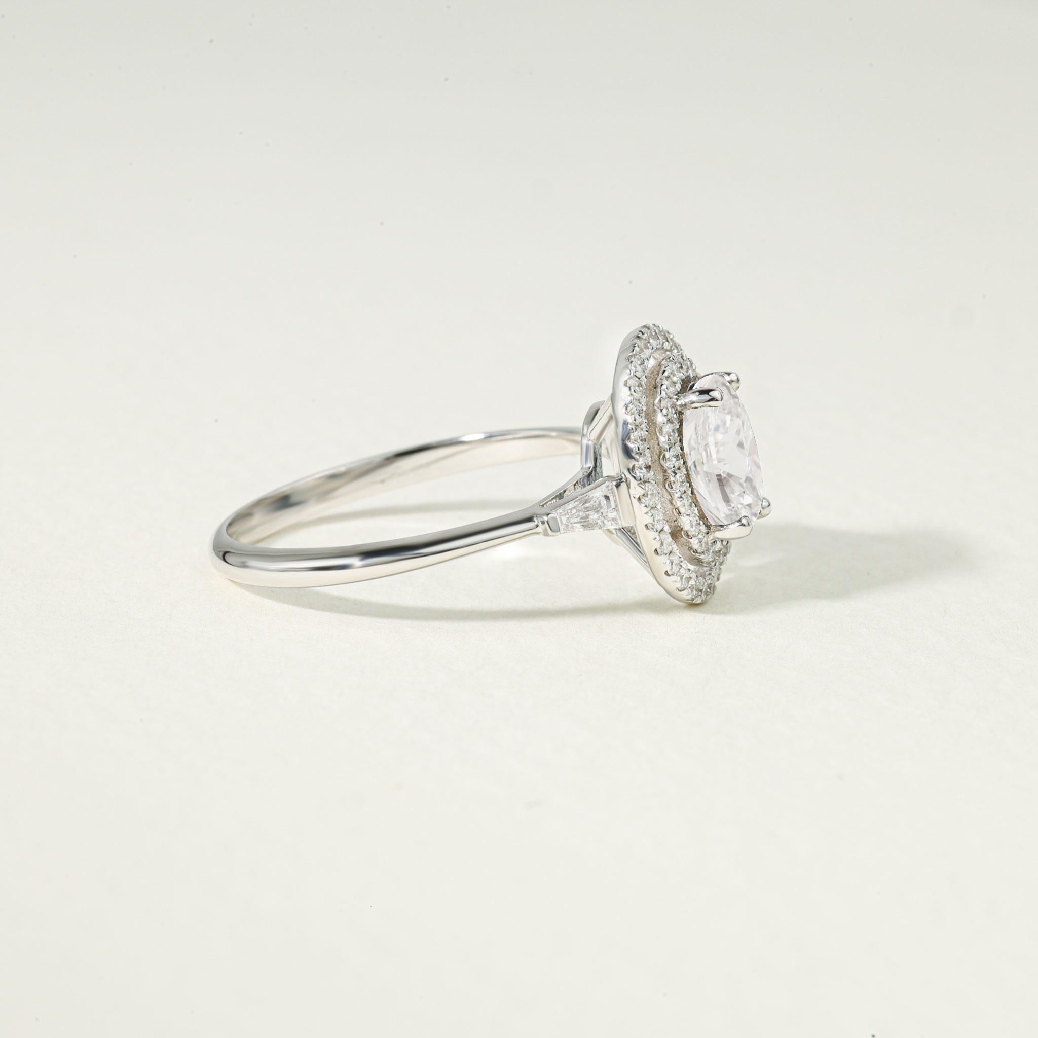 Oval Cut GIA Certified 1.5ct Oval-Cut Diamond Double Halo Engagement Ring – 18K WhiteGold For Sale