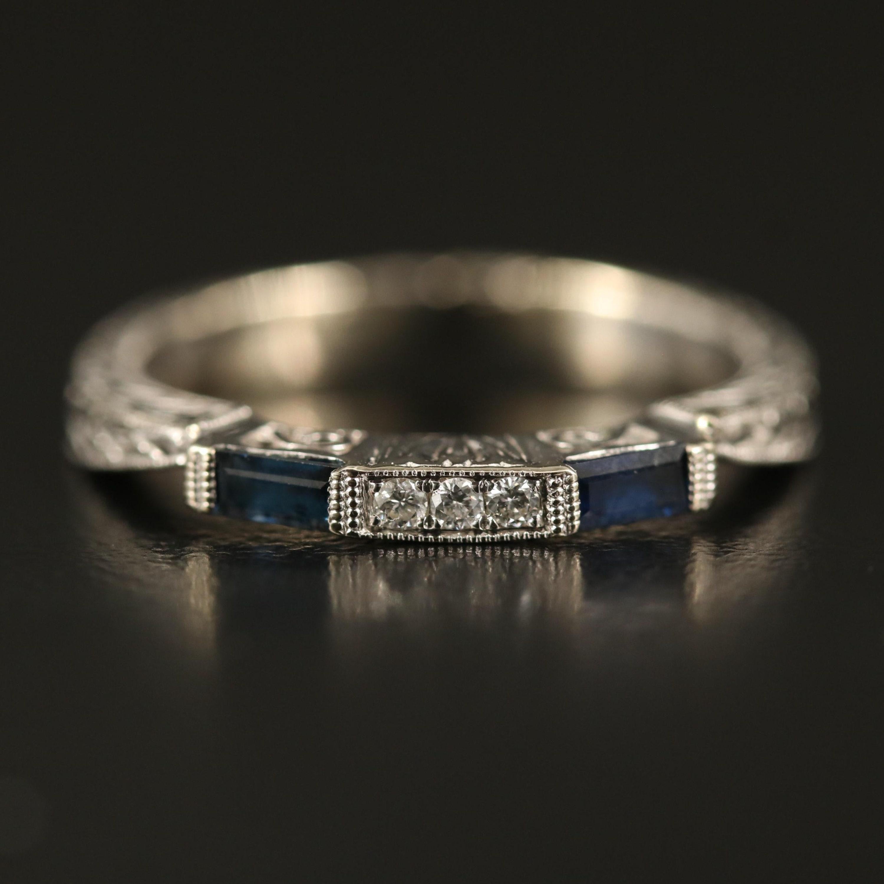For Sale:  Vintage 1.23 Carat Princess Cut Diamond Sapphire Bridal Ring Set in 18K Gold 3