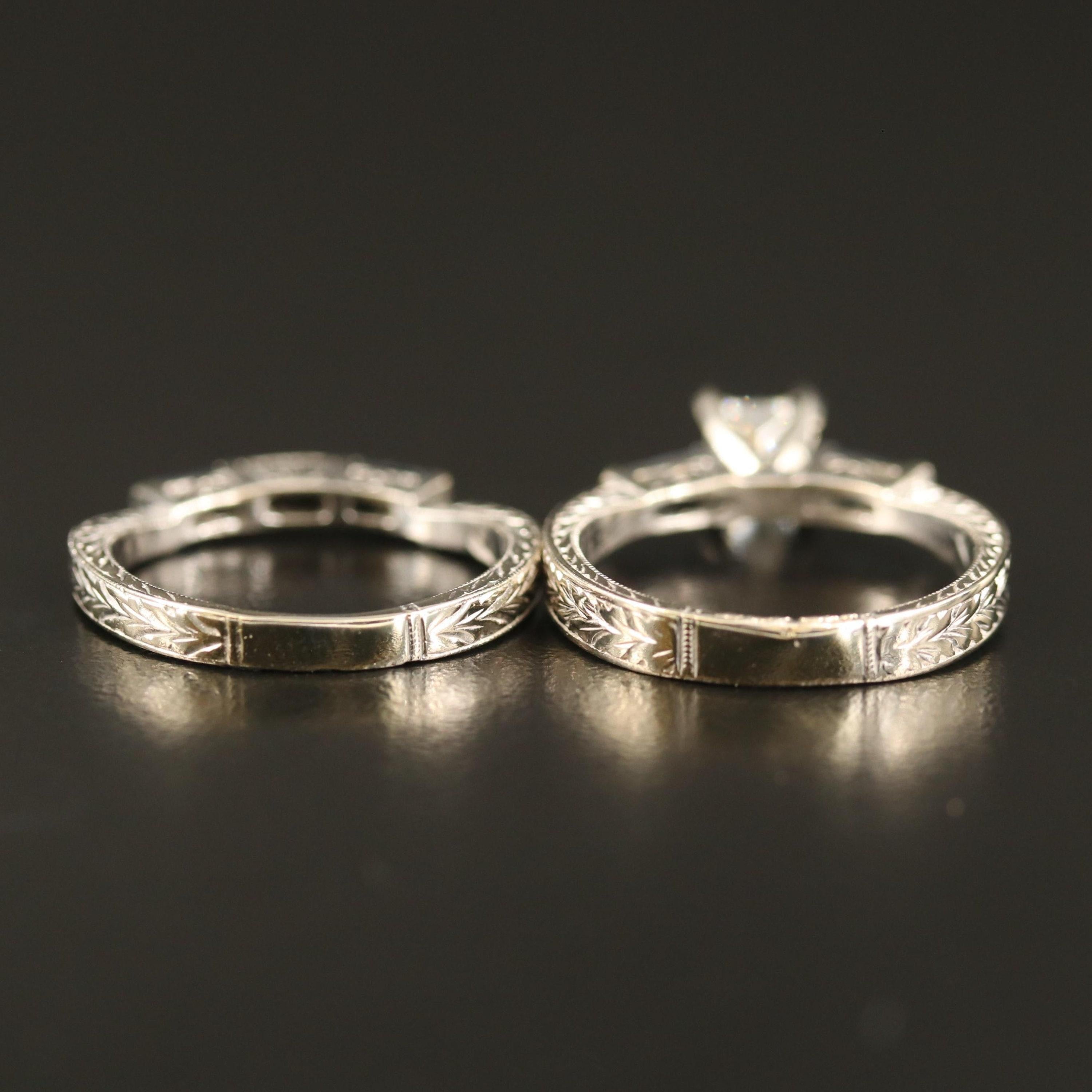 For Sale:  Vintage 1.23 Carat Princess Cut Diamond Sapphire Bridal Ring Set in 18K Gold 6