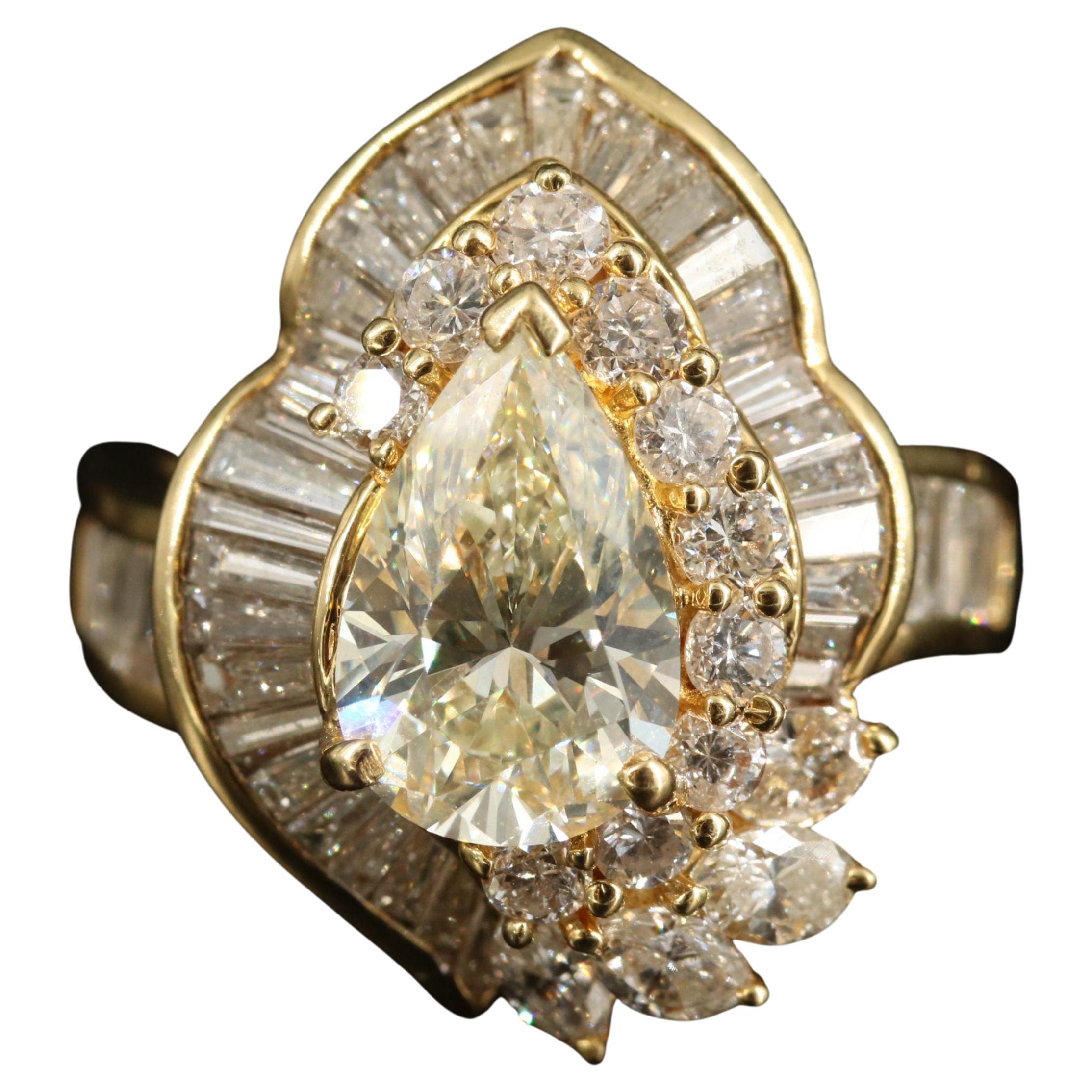Natural Certified 2 Carat Diamond Yellow Gold Engagement Ring Bridal Ring