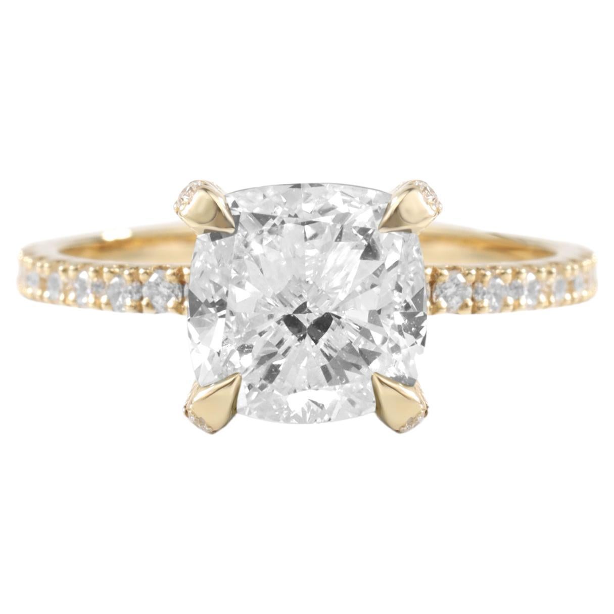 GIA Report Certified 2 Carat E VVS Cushion Cut Diamond Engagement Ring 18k