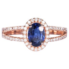 GIA Report Certified 2 Carat Sapphire and Diamond Rose Gold Engagement Ring
