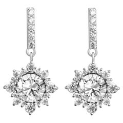 GIA Report Certified 2 carats TCW G VS Diamond Round Drop Dangle Earrings 