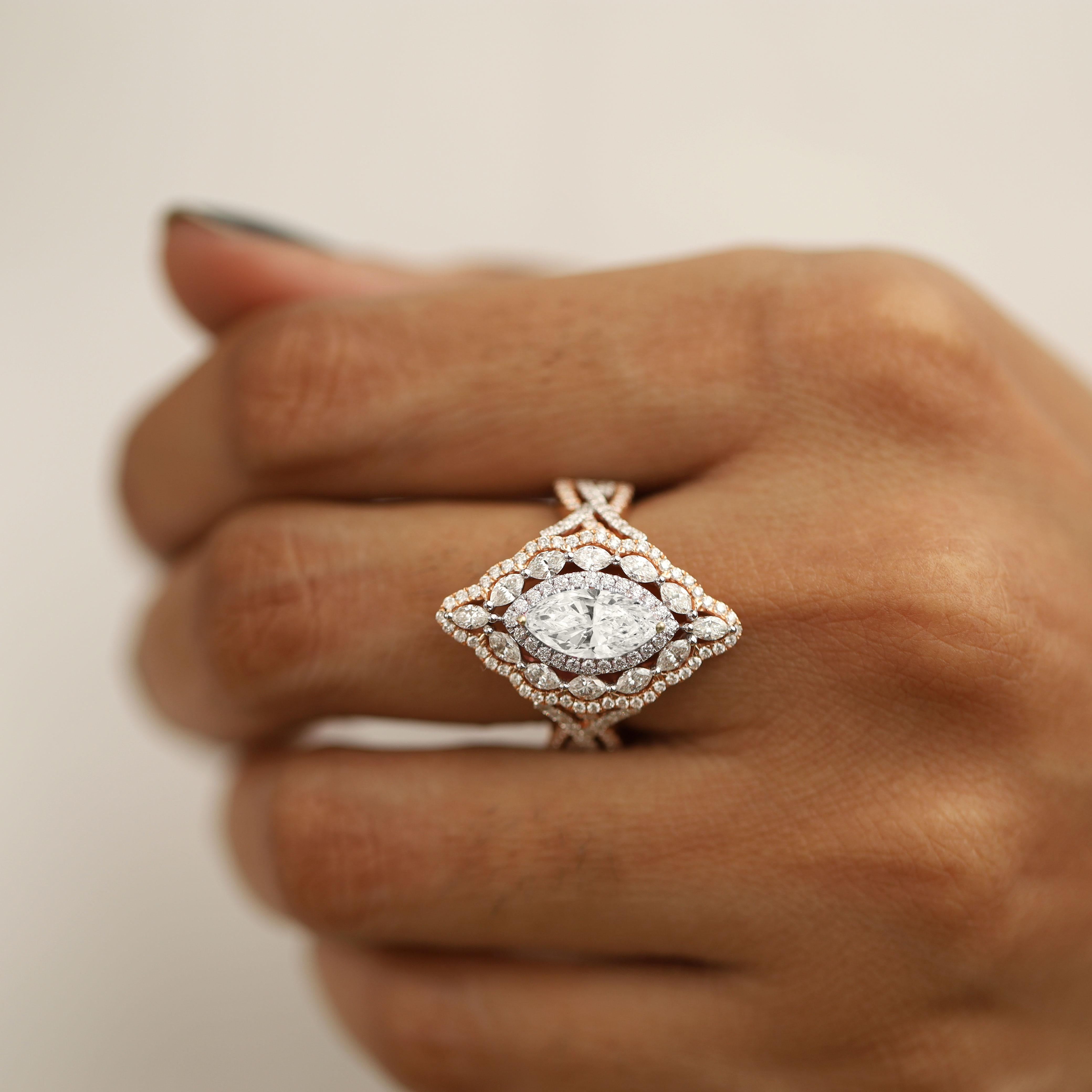 GIA Report Certified 2 Ct Marquise G VS Diamond Halo Cocktail Ring

Available in 18k White gold.

Same design can be made also with other custom gemstones per request.

Product details:

- Solid gold (18k White)

- Main stone - GIA Report Certified