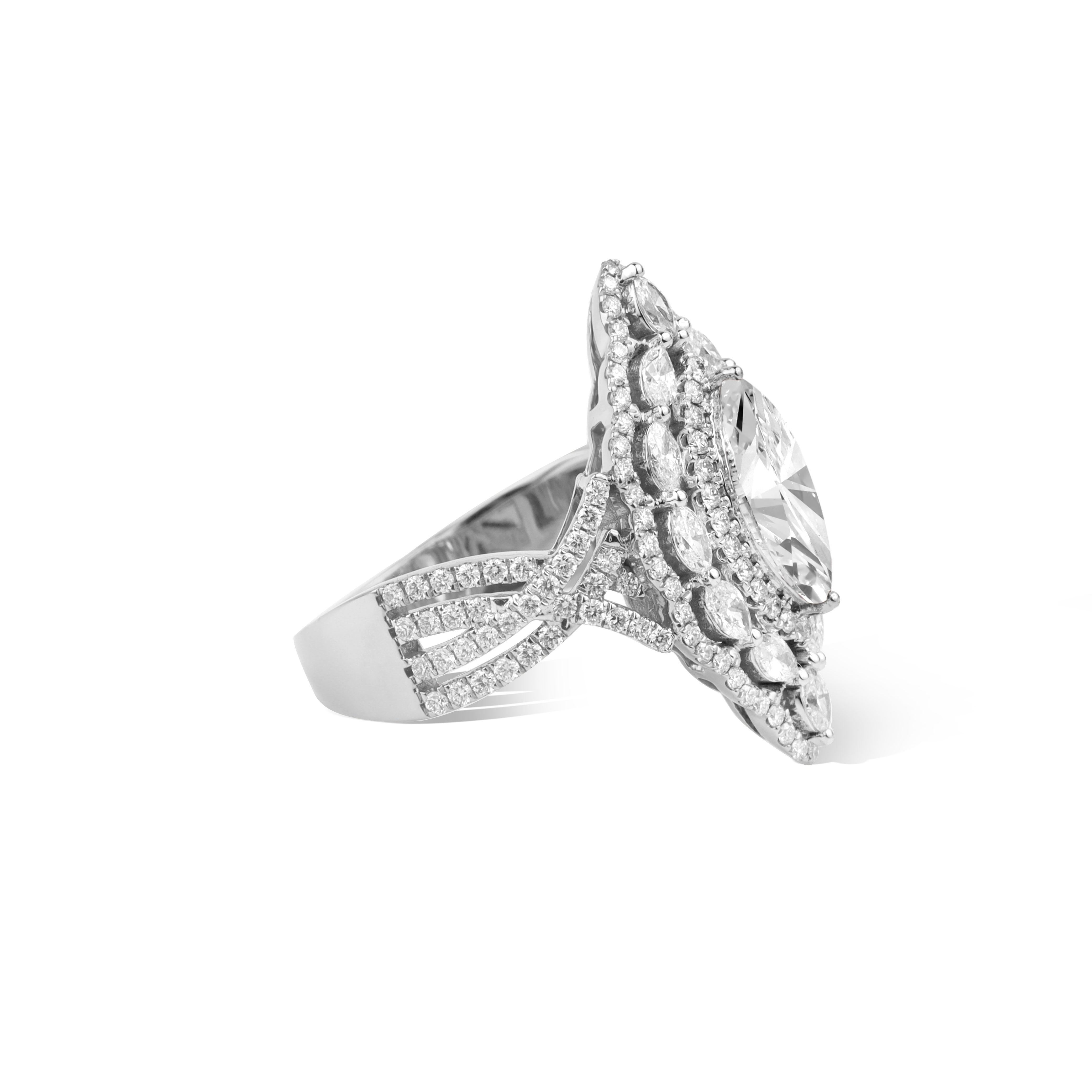 Art Deco GIA Report Certified 2 Ct Marquise G VS Diamond Halo Cocktail Ring For Sale