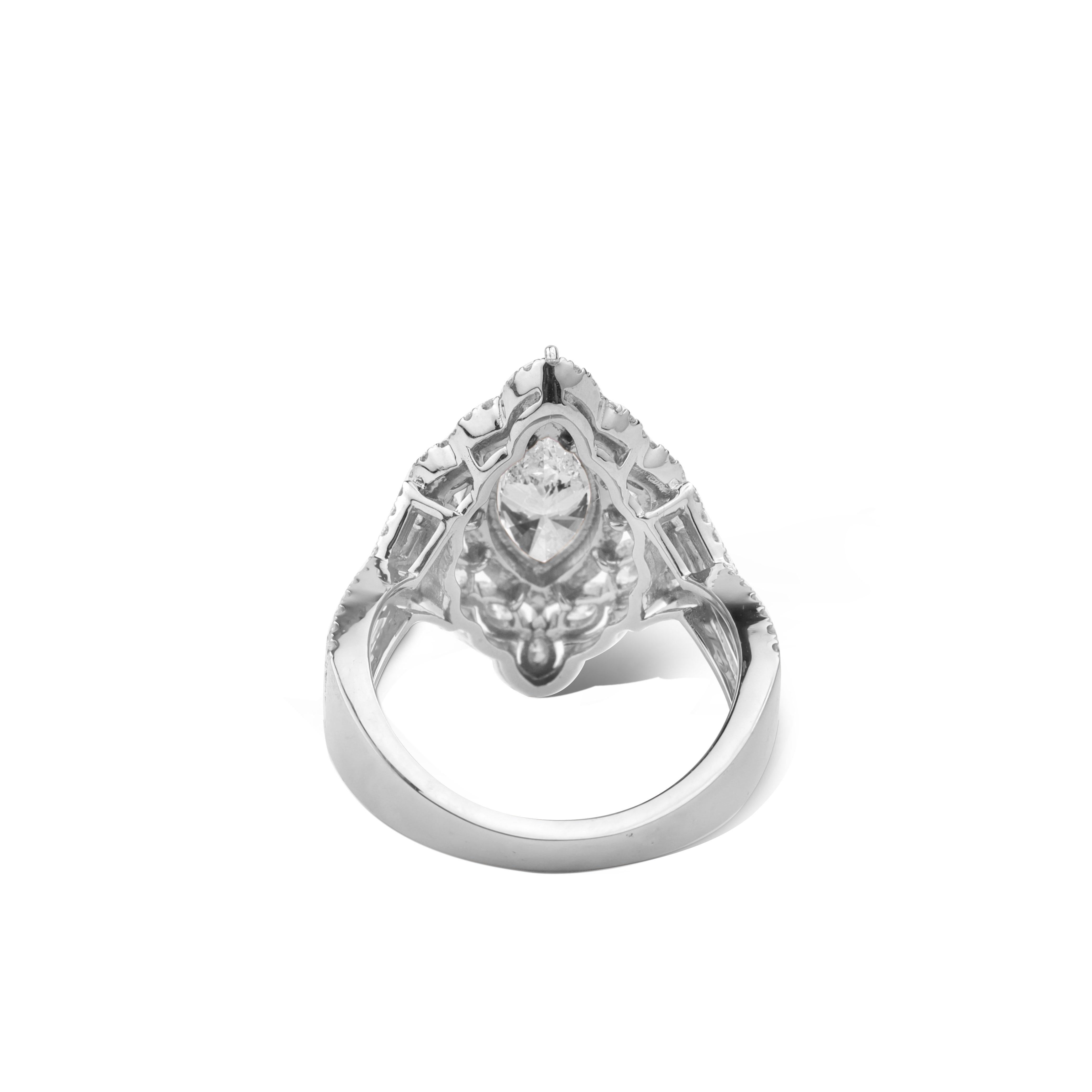 Marquise Cut GIA Report Certified 2 Ct Marquise G VS Diamond Halo Cocktail Ring For Sale