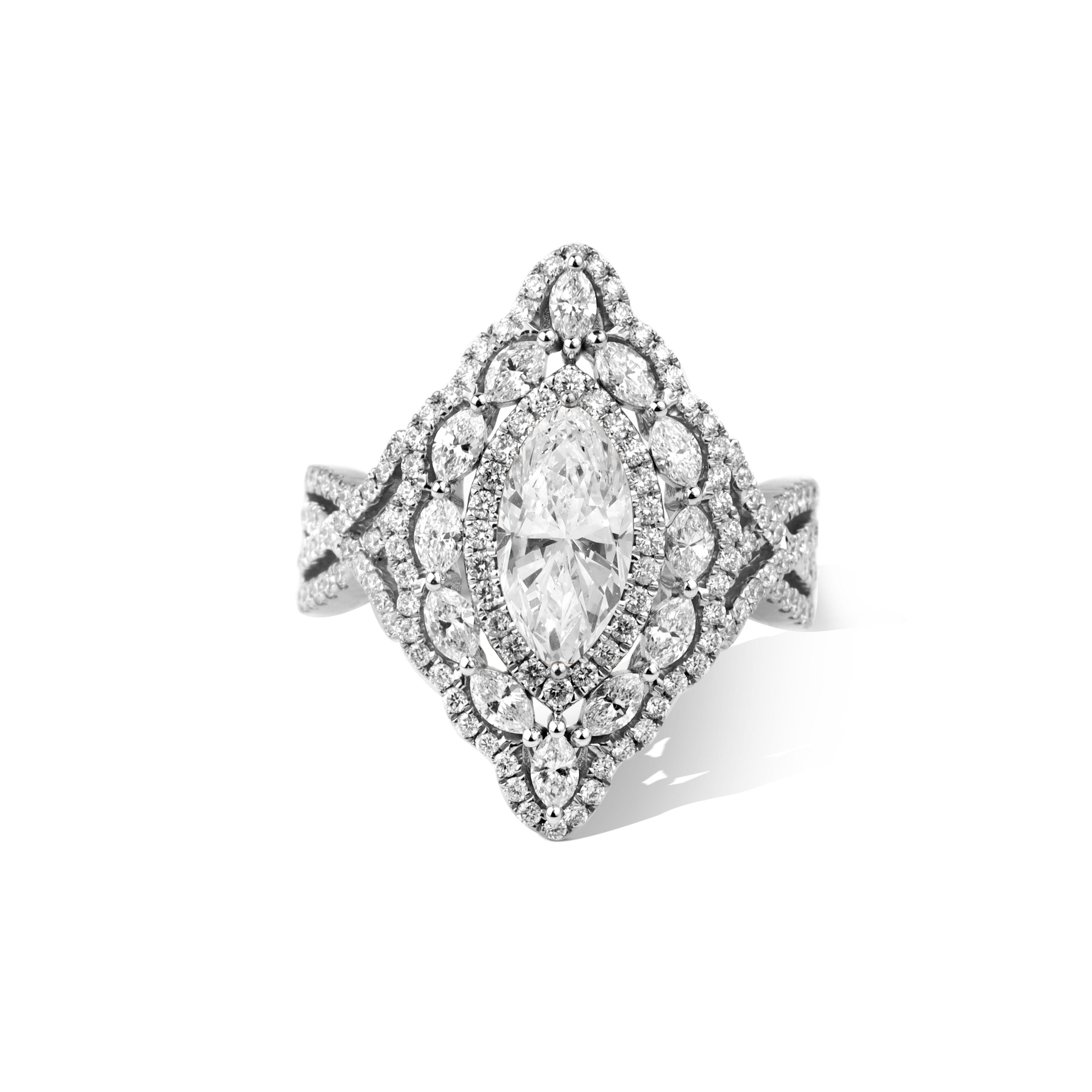 Men's GIA Report Certified 2 Ct Marquise G VS Diamond Halo Cocktail Ring For Sale
