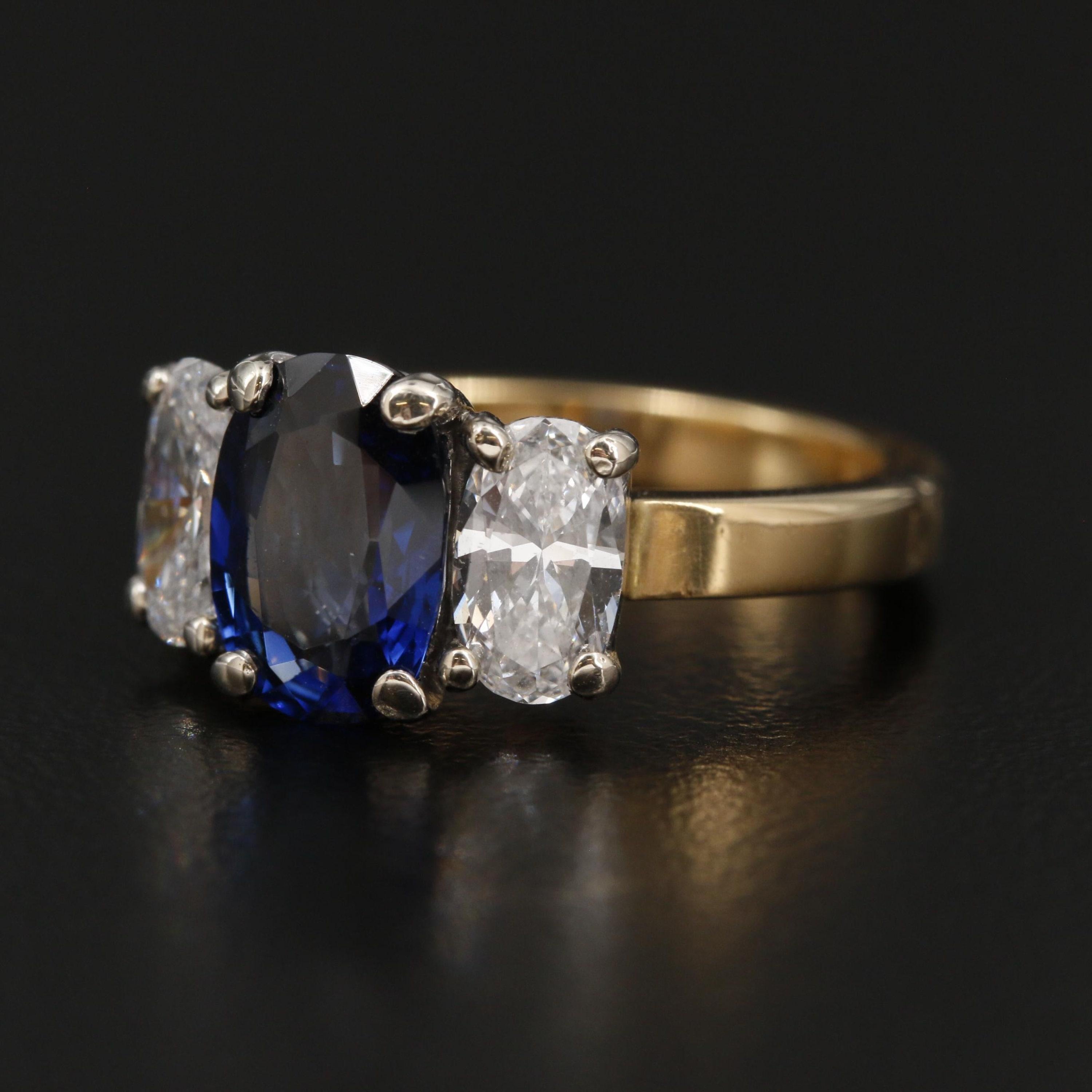 For Sale:  MInimalist 2.02 Carat Sapphire and Diamond Yellow Gold Engagement Ring  2