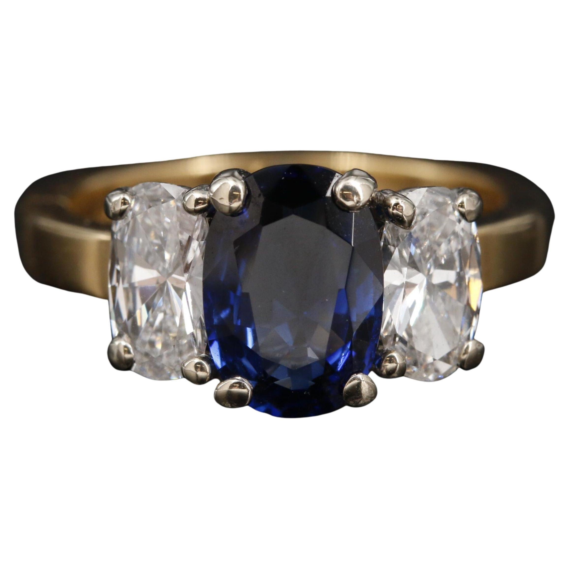 For Sale:  MInimalist 2.02 Carat Sapphire and Diamond Yellow Gold Engagement Ring