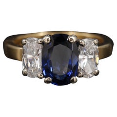 GIA Report Certified 2.02 Carat Sapphire and Diamond Yellow Gold Engagement Ring