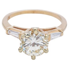 Vintage GIA Report Certified 2.04 Ct Round Brilliant Center Diamond Yellow Gold Ring