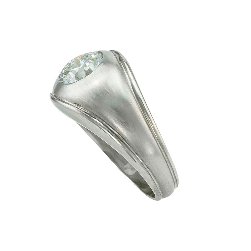 Old European Cut GIA Report Certified 2.07 Carats Diamond Platinum Ring Size 9.75