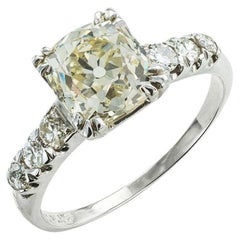 GIA Report Certified 2.08 Carats Old Mine Cut Diamond Platinum Engagement Ring