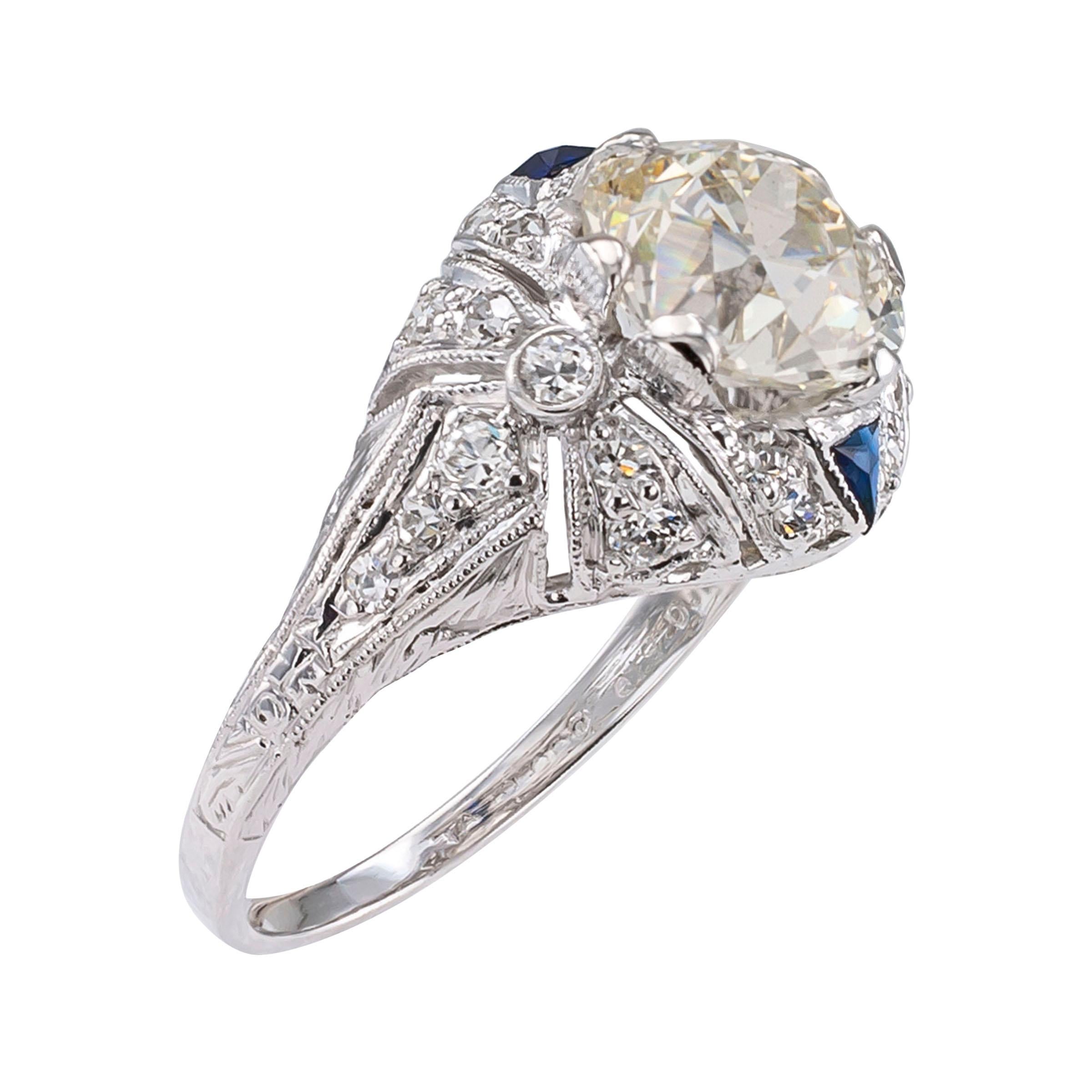 GIA Report Certified 2.10 Carat Diamond Art Deco Engagement Ring (Alteuropäischer Schliff)