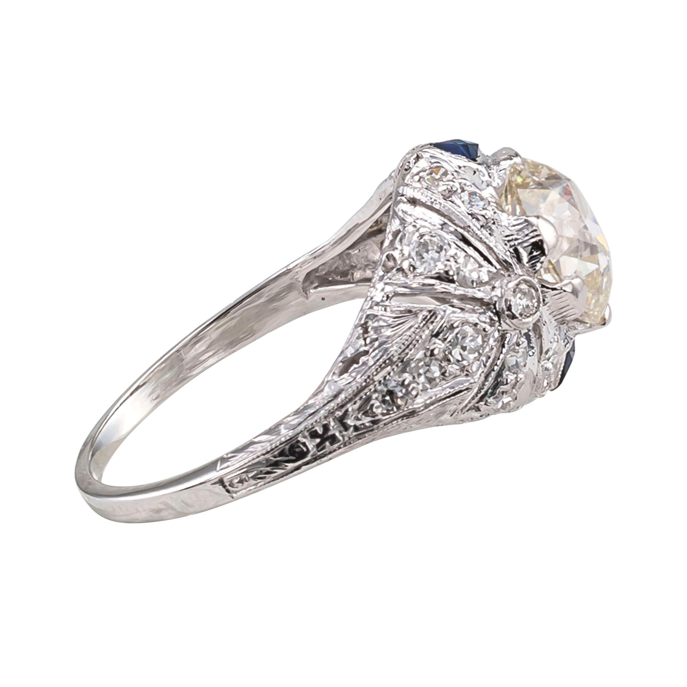 Women's or Men's GIA Report Certified 2.10 Carat Diamond Art Deco Engagement Ring