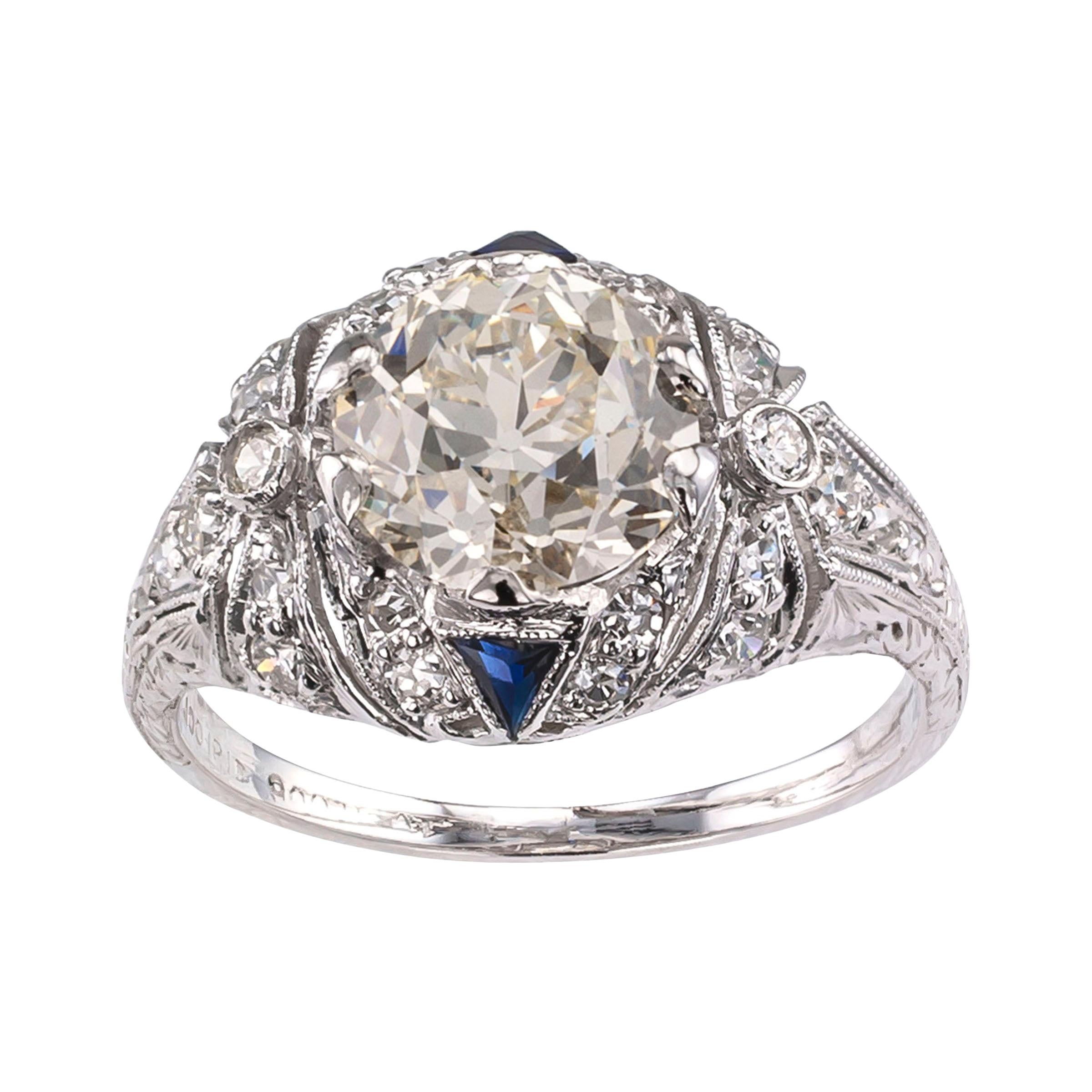 GIA Report Certified 2.10 Carat Diamond Art Deco Engagement Ring