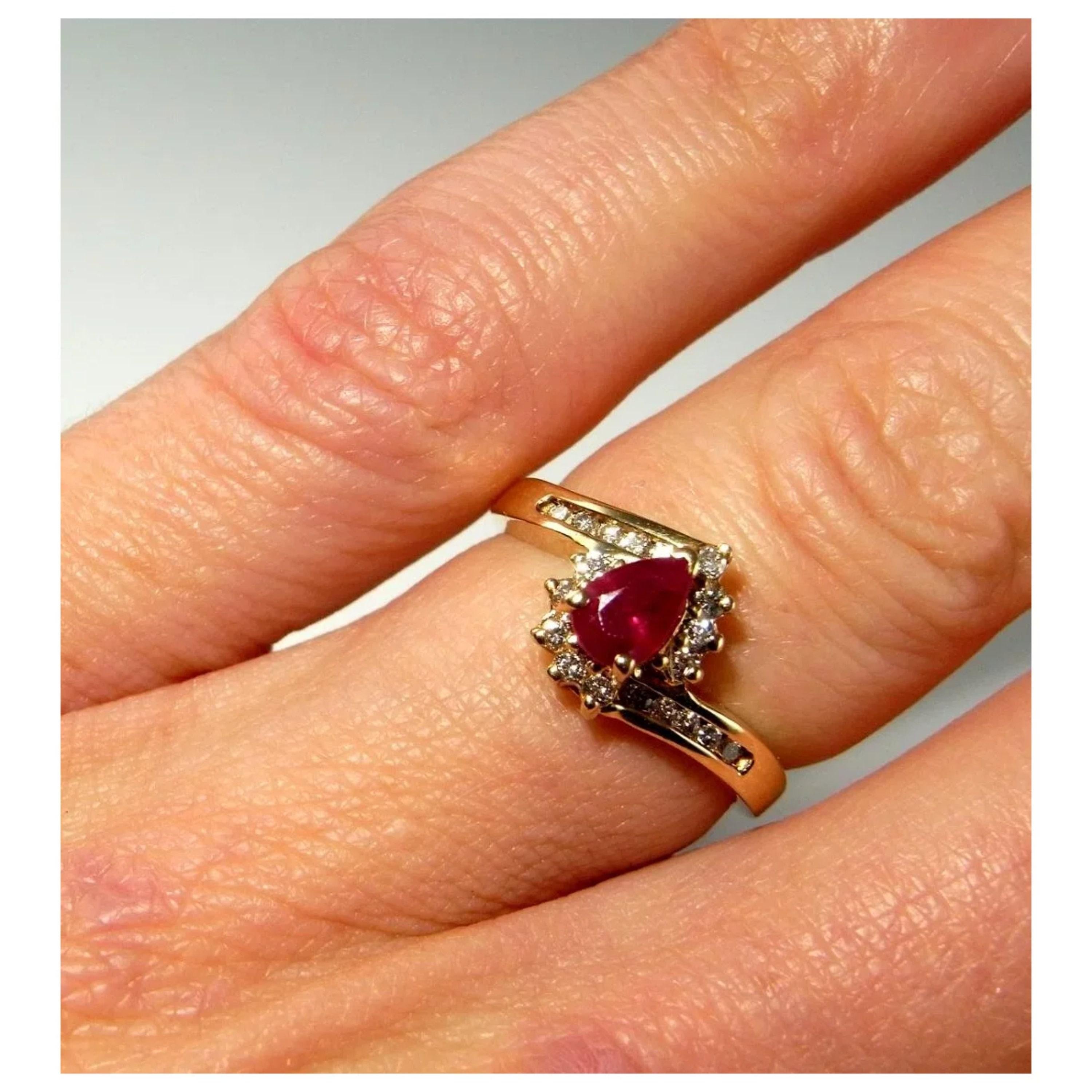 For Sale:  Certified Pear Cut Ruby and Diamond Yellow Gold Engagement Ring Wedding Ring 5