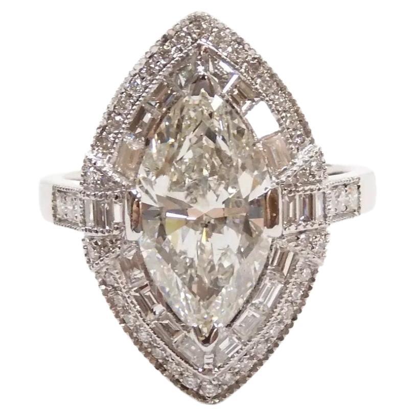 For Sale:  Art Deco 2.25 Carat Marquise Cut Natural Diamond Engagement Ring in 18K Gold