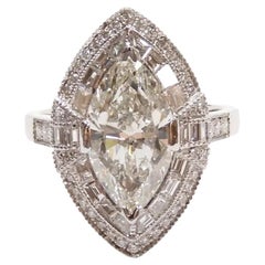 Art Deco 2.25 Carat Marquise Cut Natural Diamond Engagement Ring in 18K Gold