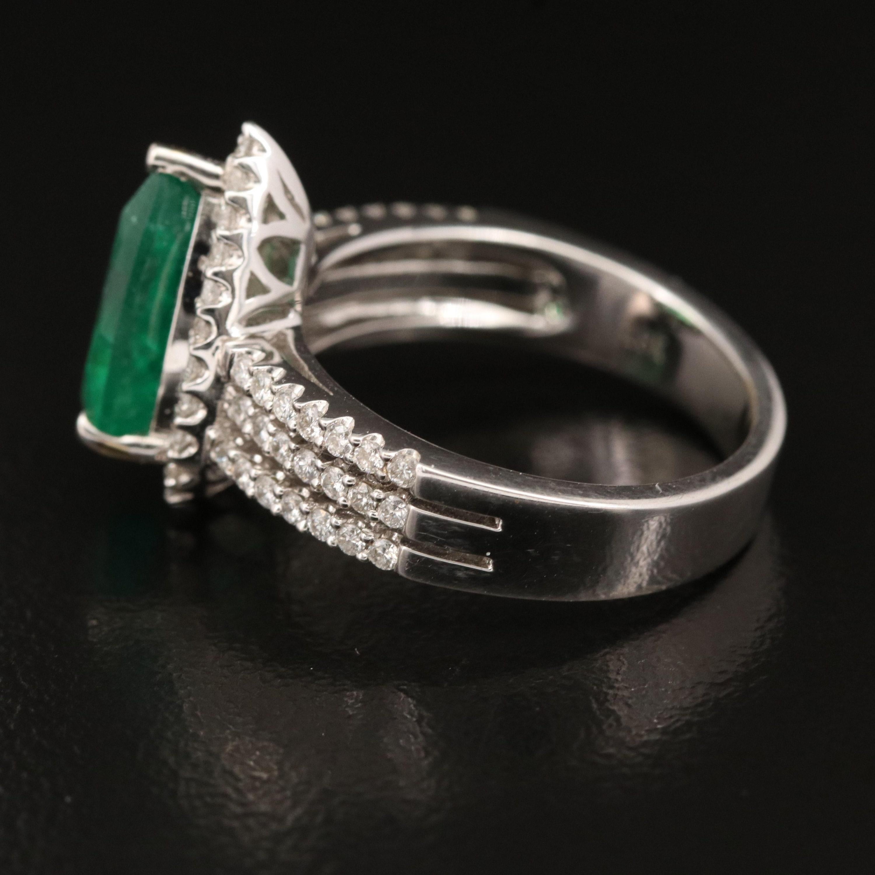 For Sale:  Certified 2.2 Carat Emerald and Diamond White Gold Engagement Ring Cocktail Ring 4