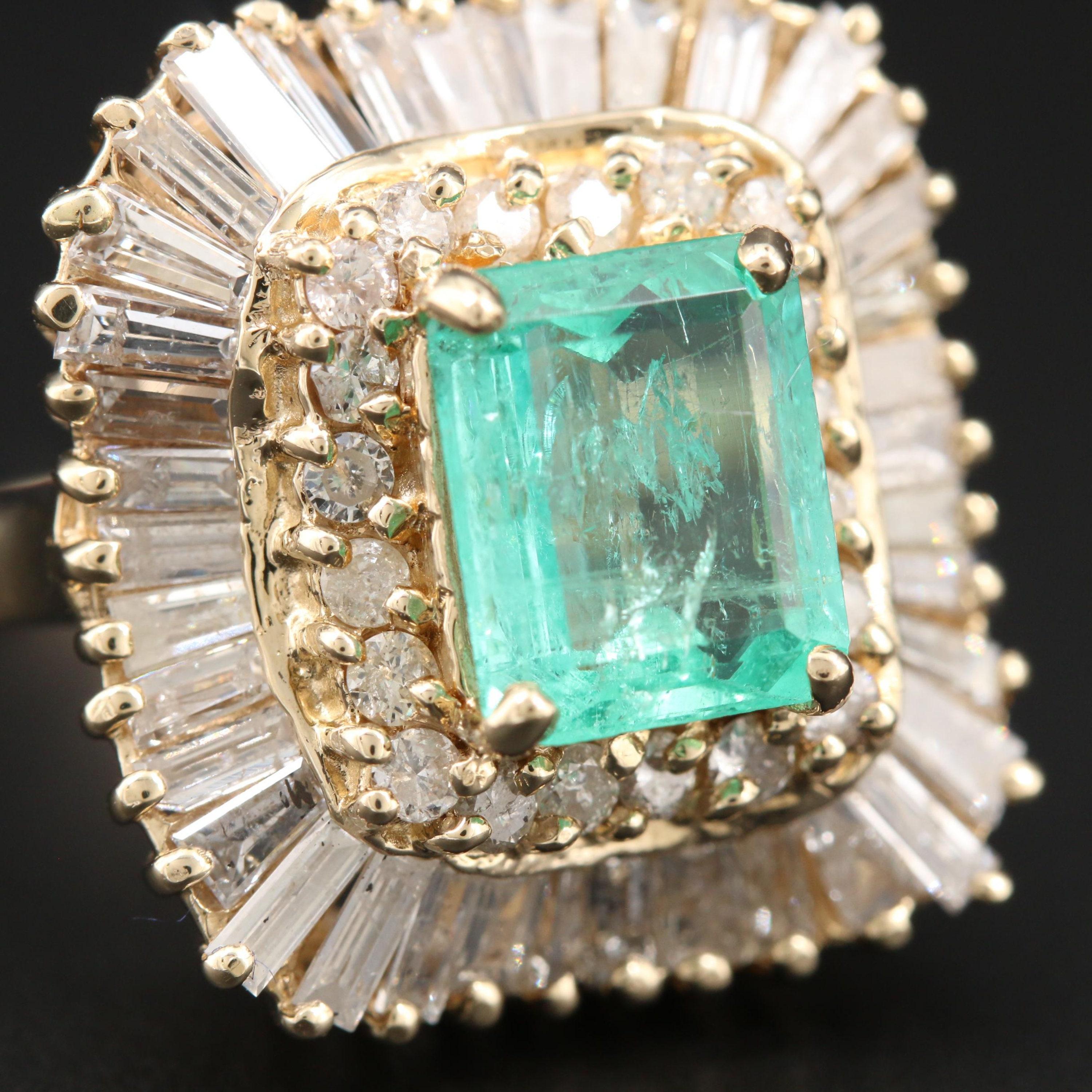 For Sale:  2.36 Carat Colombian Emerald and Diamond Yellow Gold Engagement Ring Bridal Ring 4