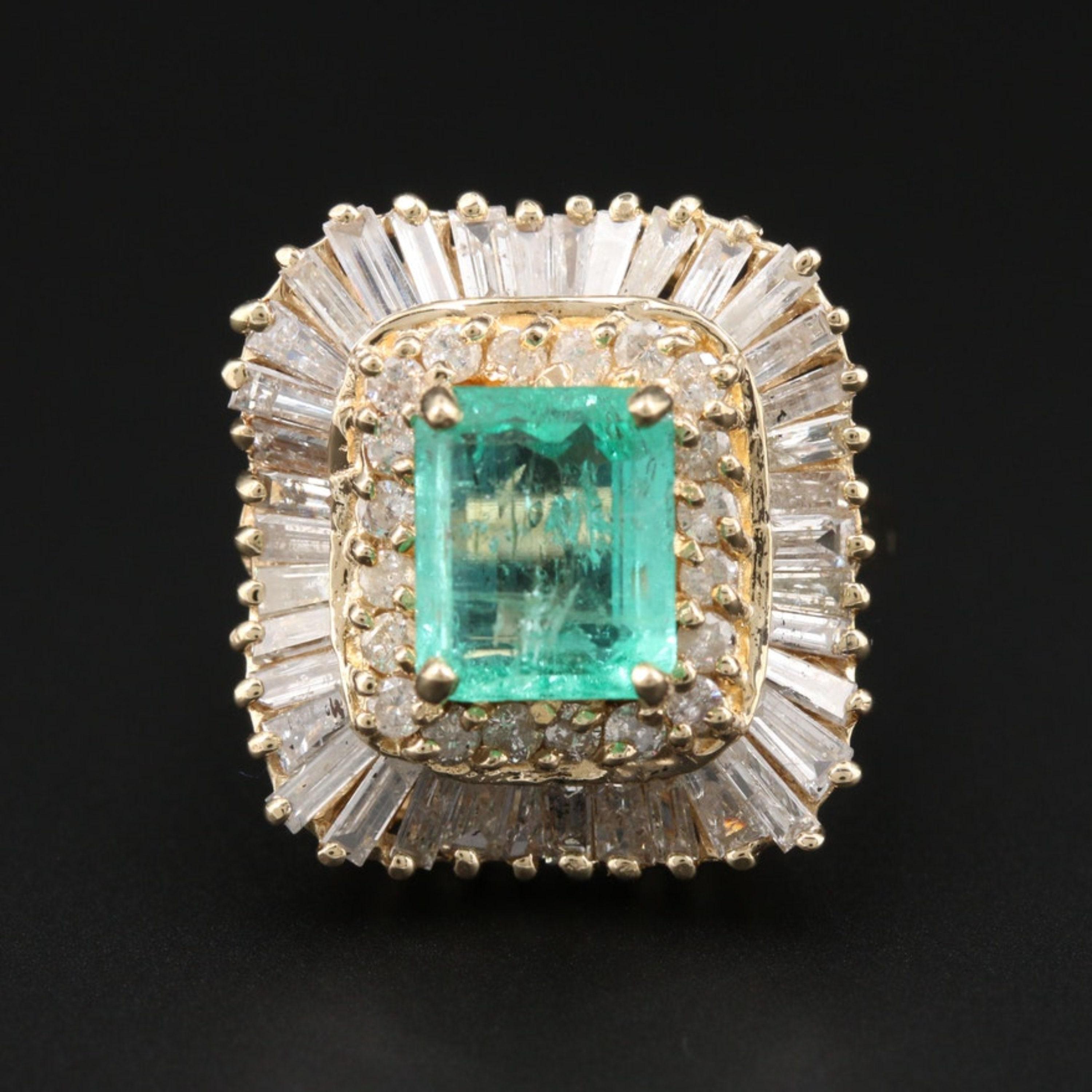 For Sale:  2.36 Carat Colombian Emerald and Diamond Yellow Gold Engagement Ring Bridal Ring 6