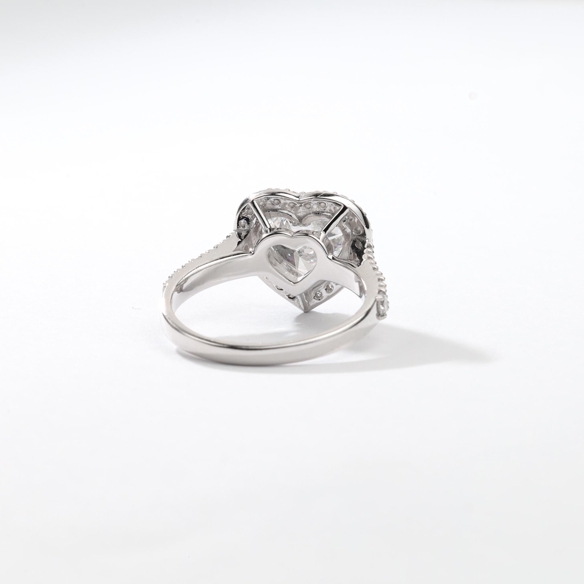 Art Deco GIA Report Certified 2.5 carat Heart Halo Engagement Ring in 18k White Gold For Sale