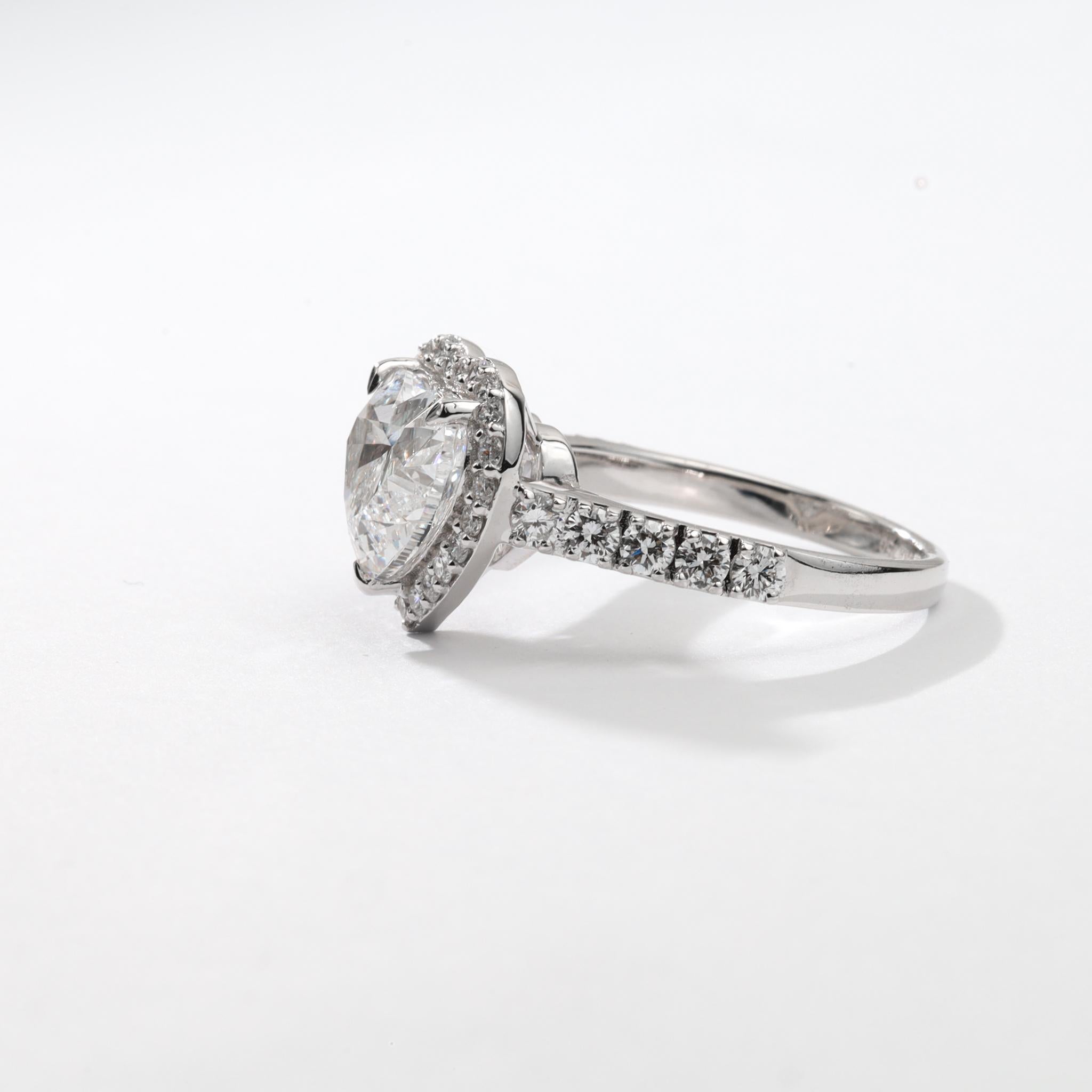 GIA Report Certified 2.5 carat Heart Halo Engagement Ring in 18k White Gold In New Condition For Sale In Jaipur, RJ