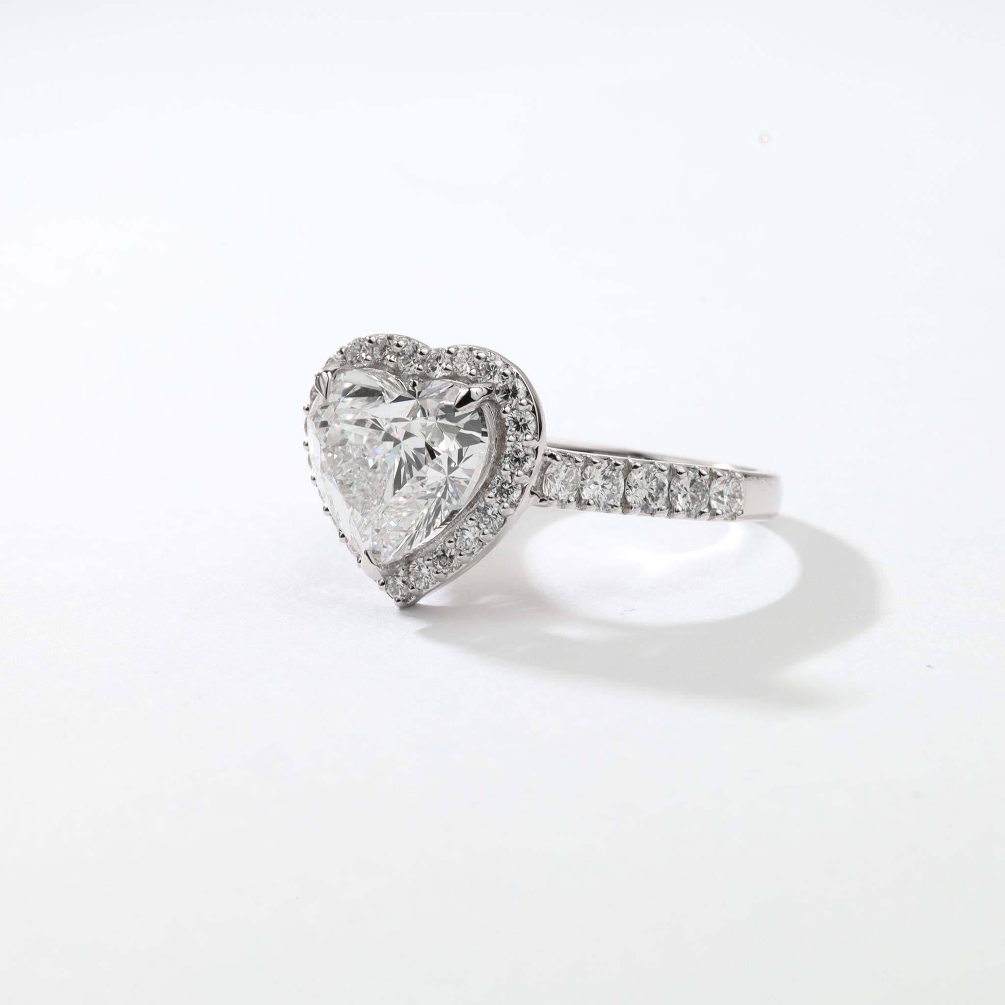 Men's GIA Report Certified 2.5 carat Heart Halo Engagement Ring in 18k White Gold For Sale