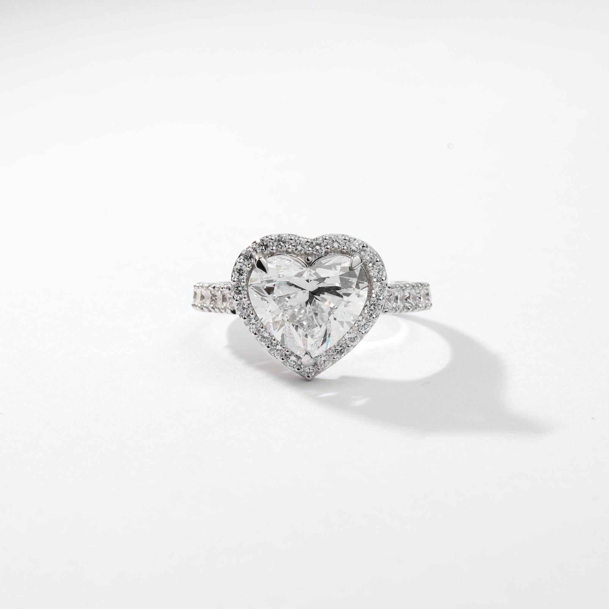 GIA Report Certified 2.5 carat Heart Halo Engagement Ring in 18k White Gold For Sale 1