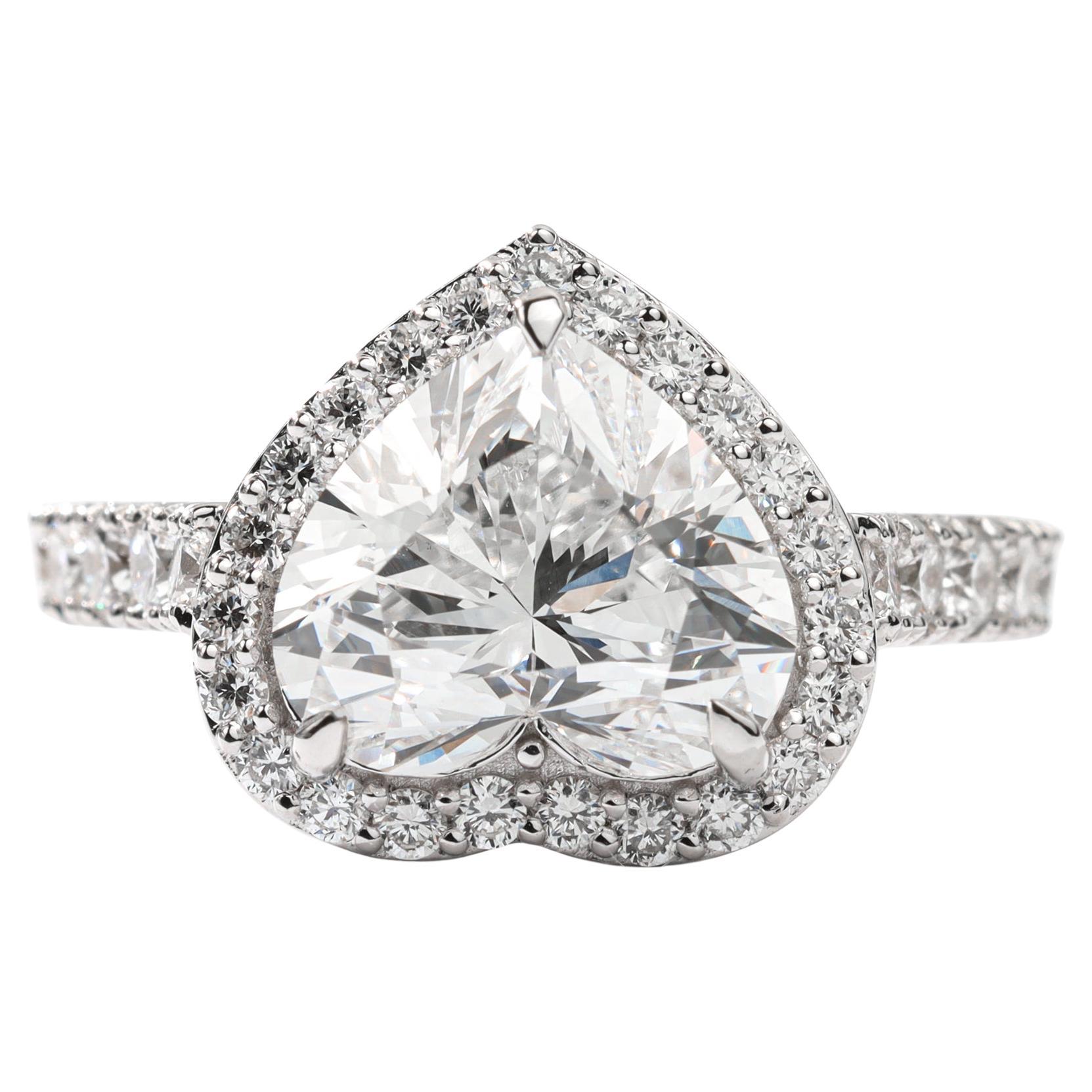 GIA Report Certified 2.5 carat Heart Halo Engagement Ring in 18k White Gold