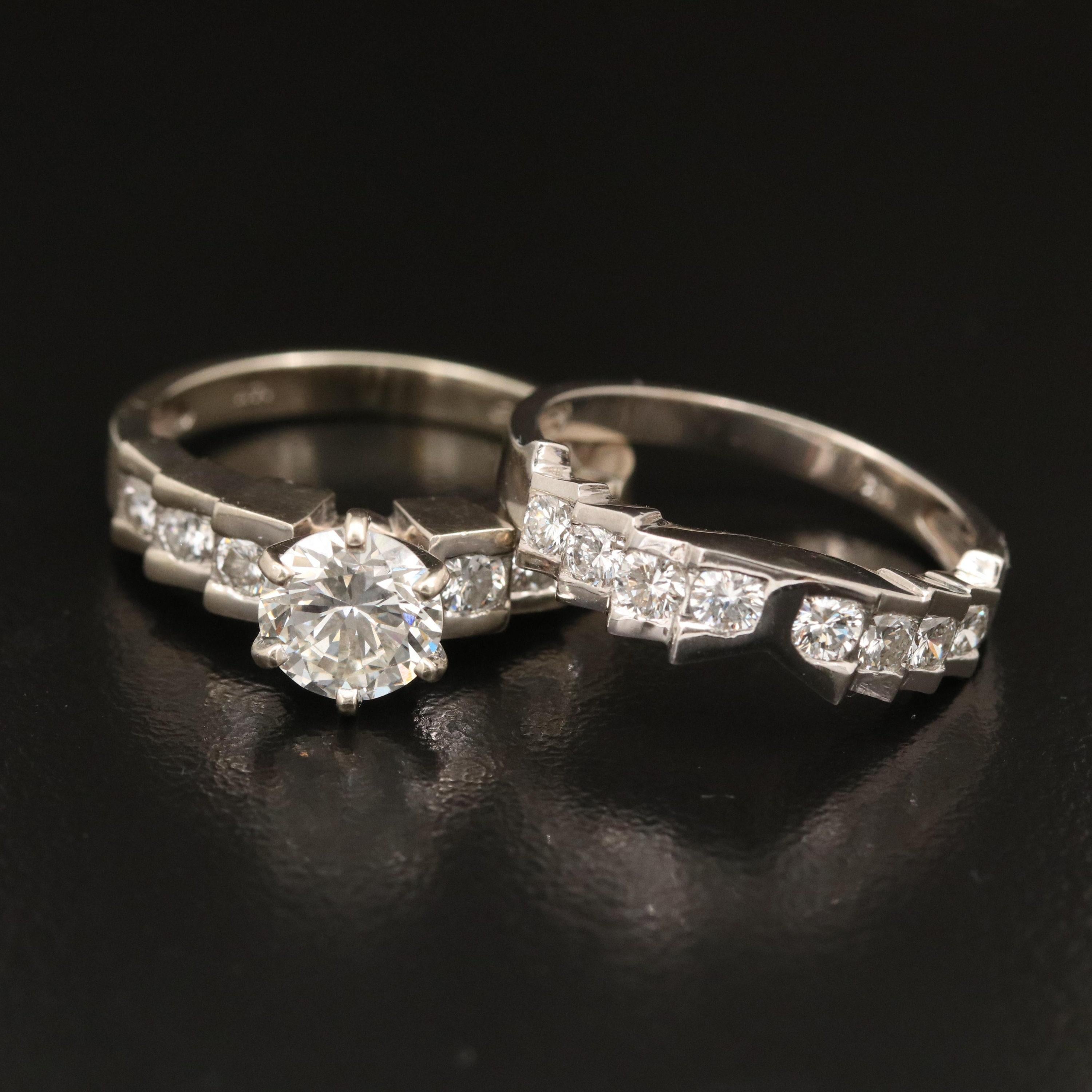 For Sale:  Natural 1.32 Carat Diamond White Gold Bridal Engagement Ring Set Wedding Ring 2