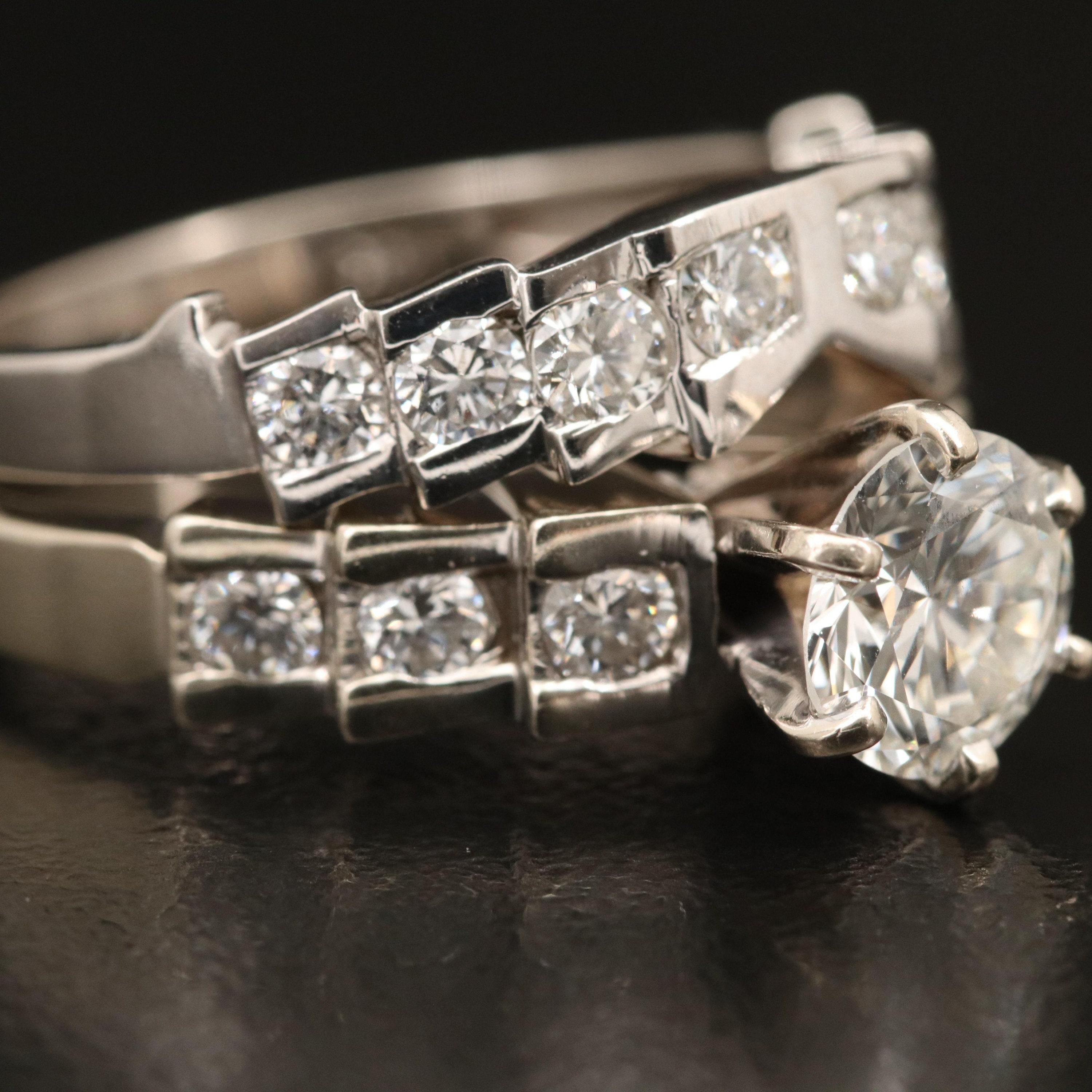 For Sale:  Natural 1.32 Carat Diamond White Gold Bridal Engagement Ring Set Wedding Ring 6