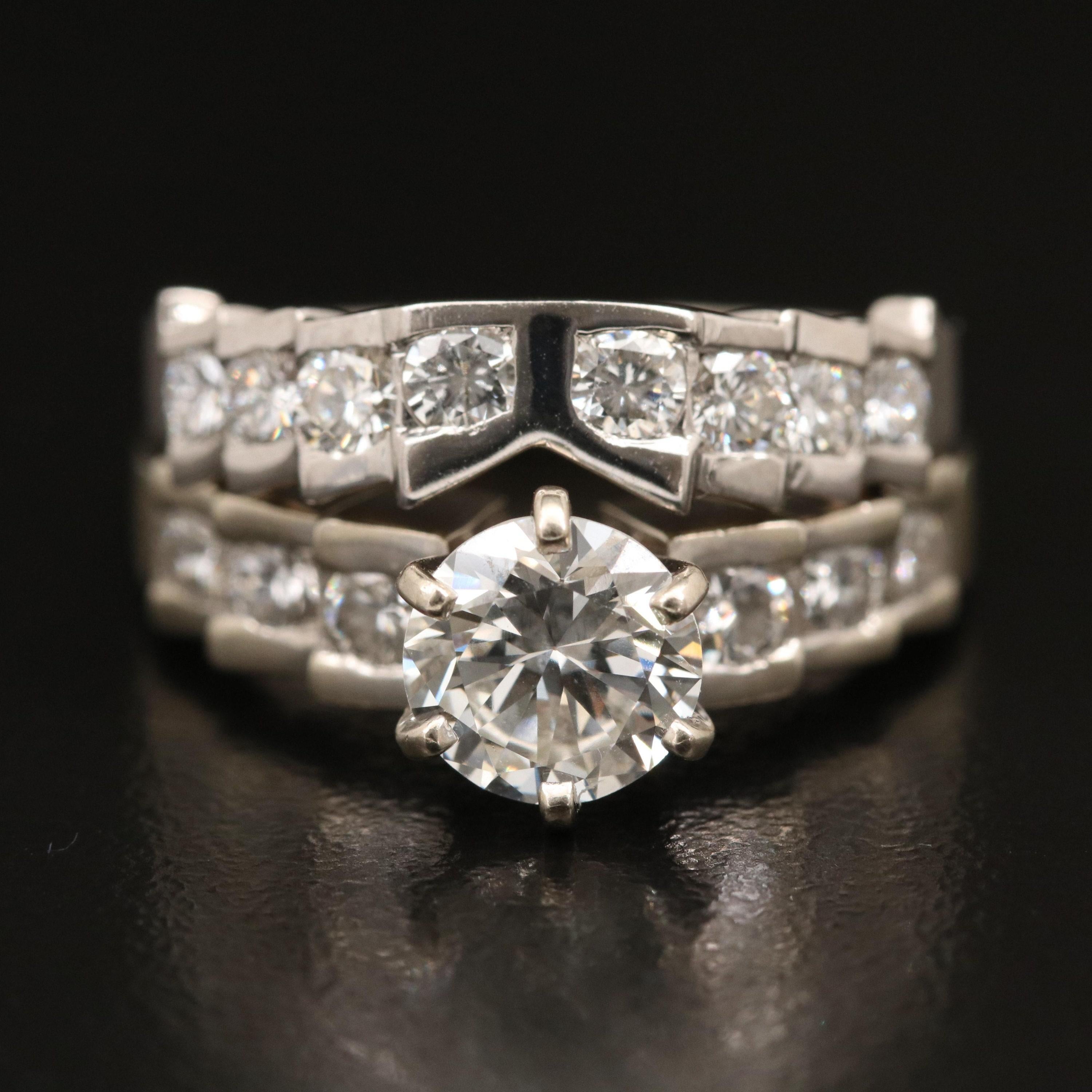 For Sale:  Natural 1.32 Carat Diamond White Gold Bridal Engagement Ring Set Wedding Ring 7