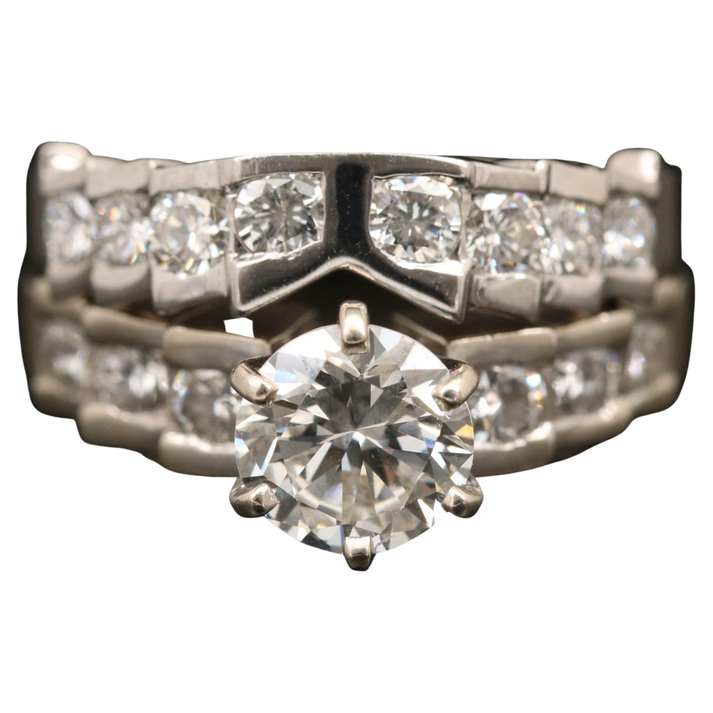 For Sale:  Natural 1.32 Carat Diamond White Gold Bridal Engagement Ring Set Wedding Ring