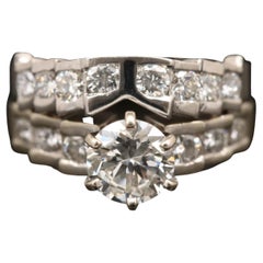 Natural 1.32 Carat Diamond White Gold Bridal Engagement Ring Set Wedding Ring