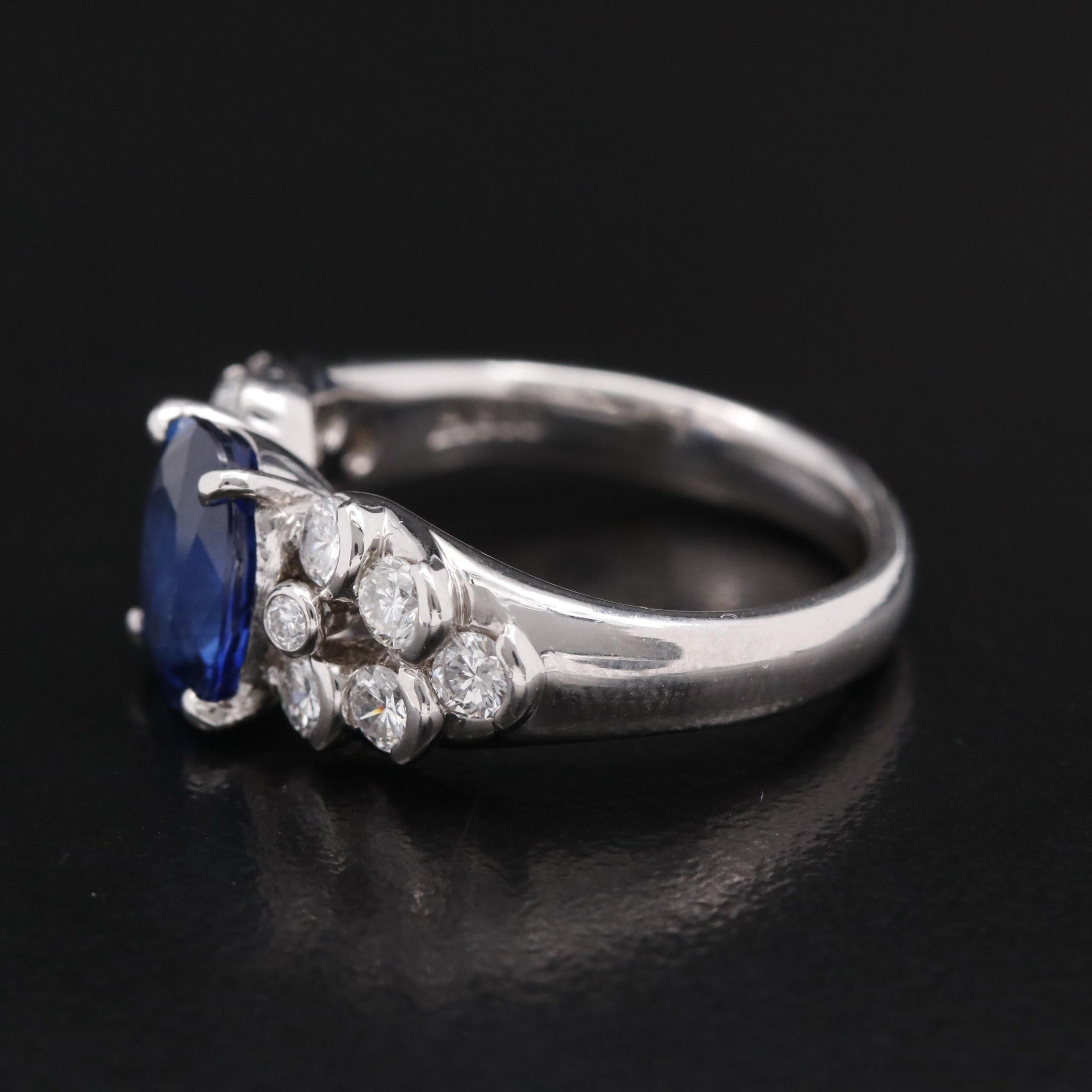 For Sale:  2.67 Carat Sapphire and Diamond White Gold Engagement Ring Bridal Statement Ring 4