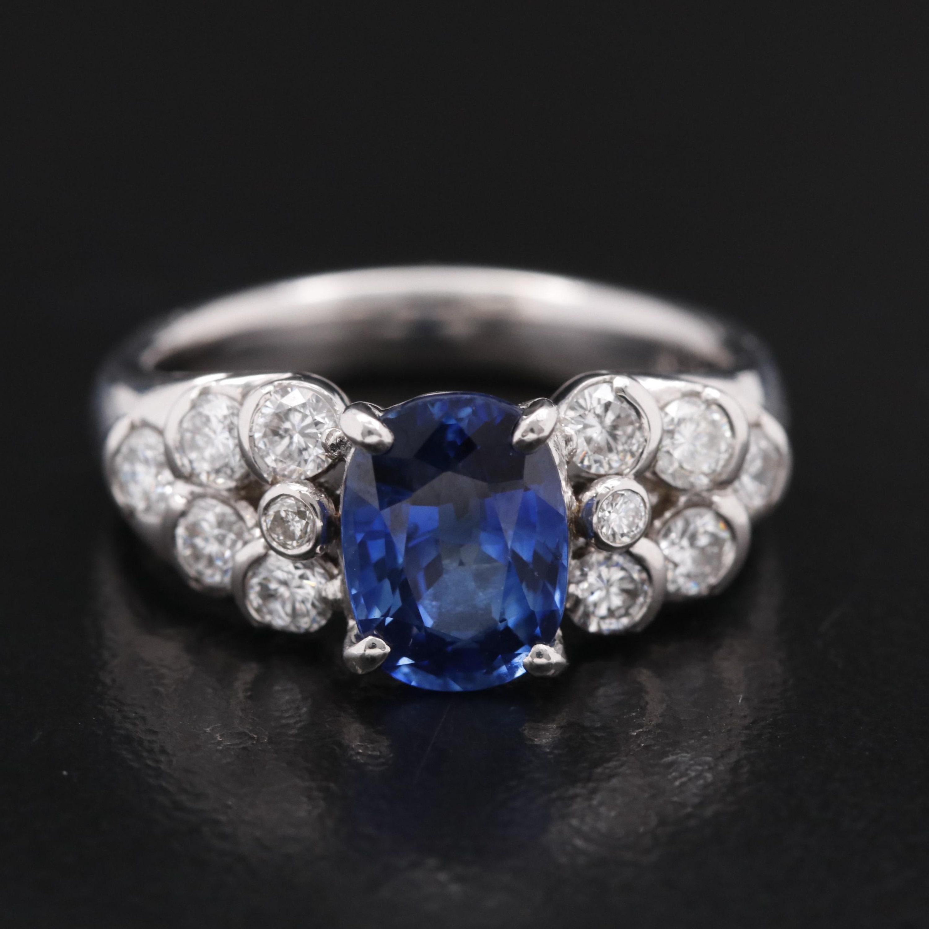 For Sale:  2.67 Carat Sapphire and Diamond White Gold Engagement Ring Bridal Statement Ring 5