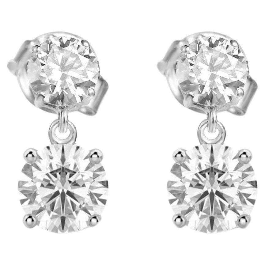GIA Report Certified 2.7 carats TCW G VS Diamond Round Drop Dangle Earrings
