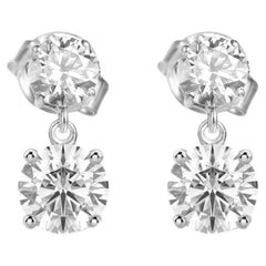 GIA Report Certified 2.7 carats TCW G VS Diamond Round Drop Dangle Earrings