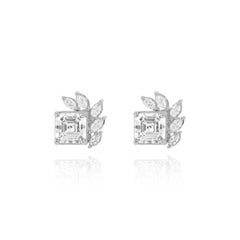 GIA Certified 3.00 ct Asscher-Cut Diamond Halo Stud Ears in 18K White Gold