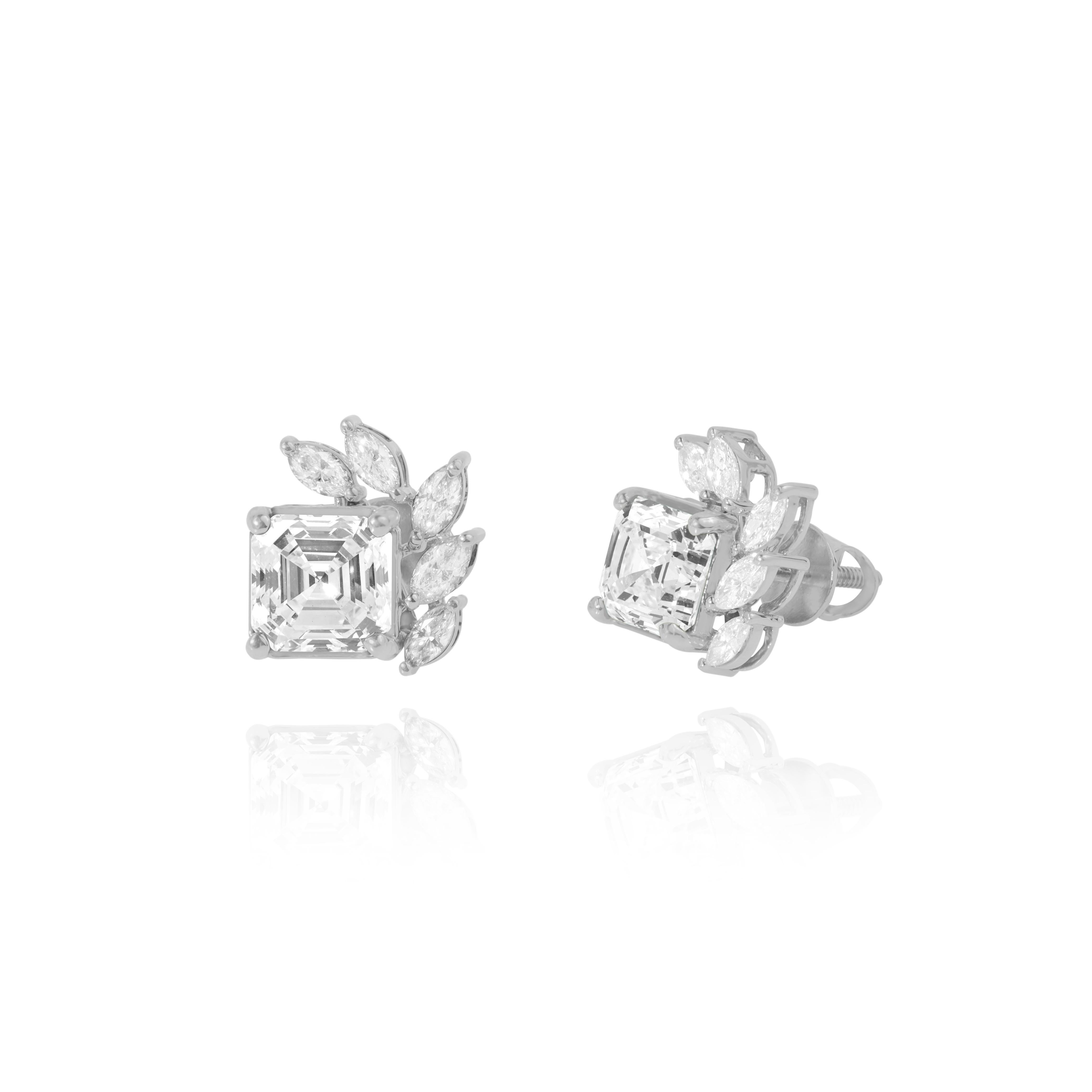 Art Deco GIA Report Certified 3 Carat Asscher G VS Natural Diamond Halo Stud Earrings For Sale